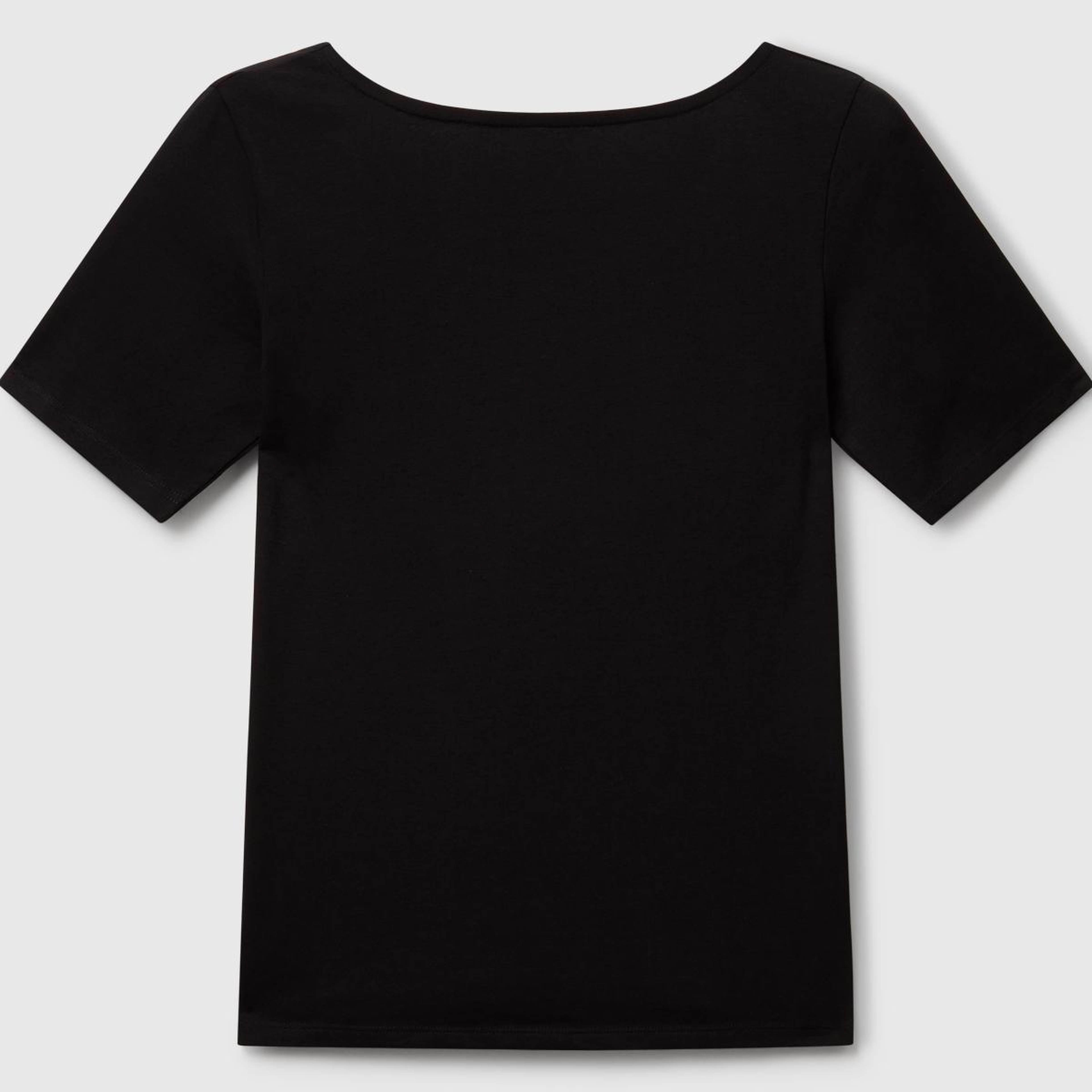 Kadın Siyah Pamuk Karışımlı Örme Slim Fit Geniş Yaka T-Shirt