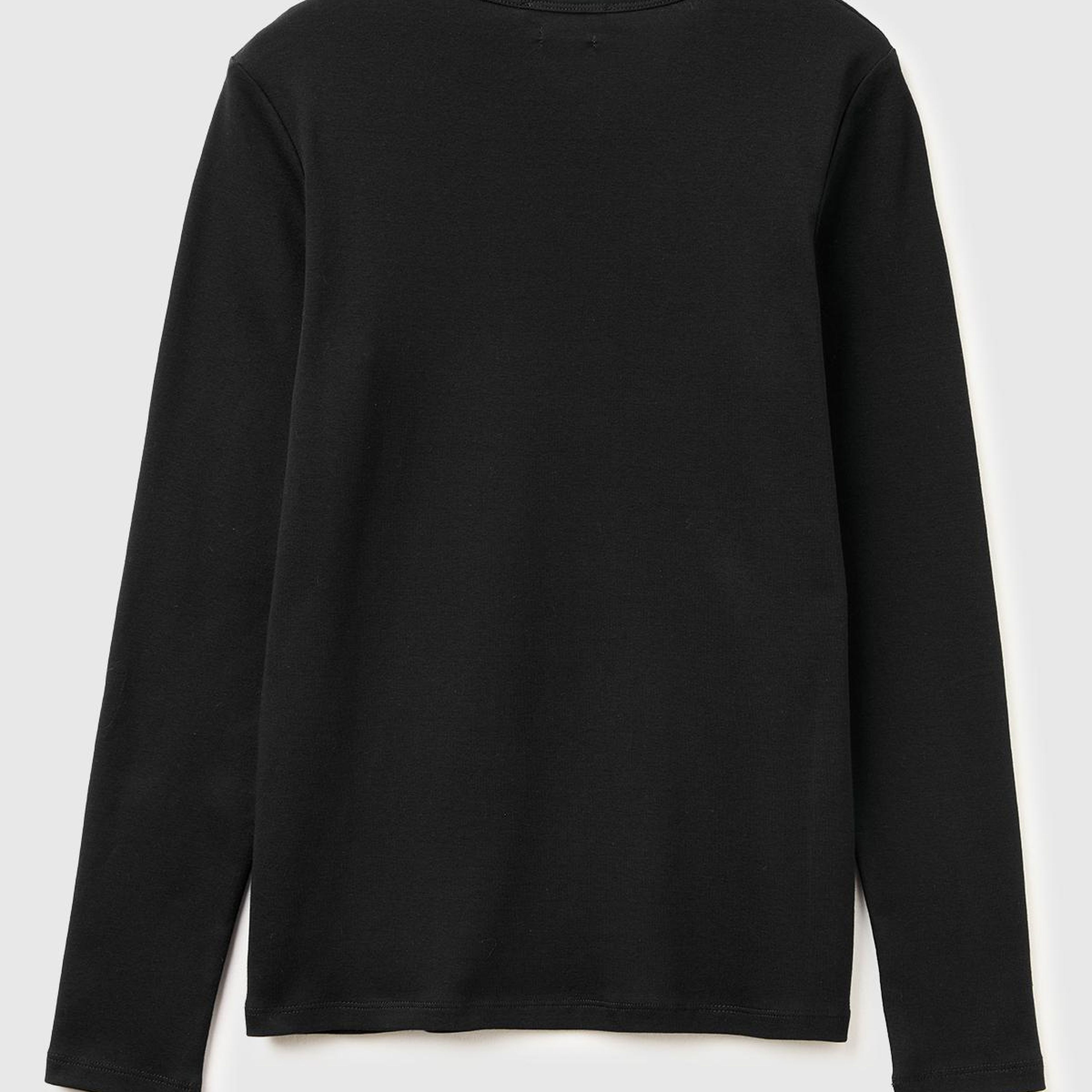Kadın Siyah %100 Pamuk Regular Fit Ribanalı Uzun Kollu T-Shirt