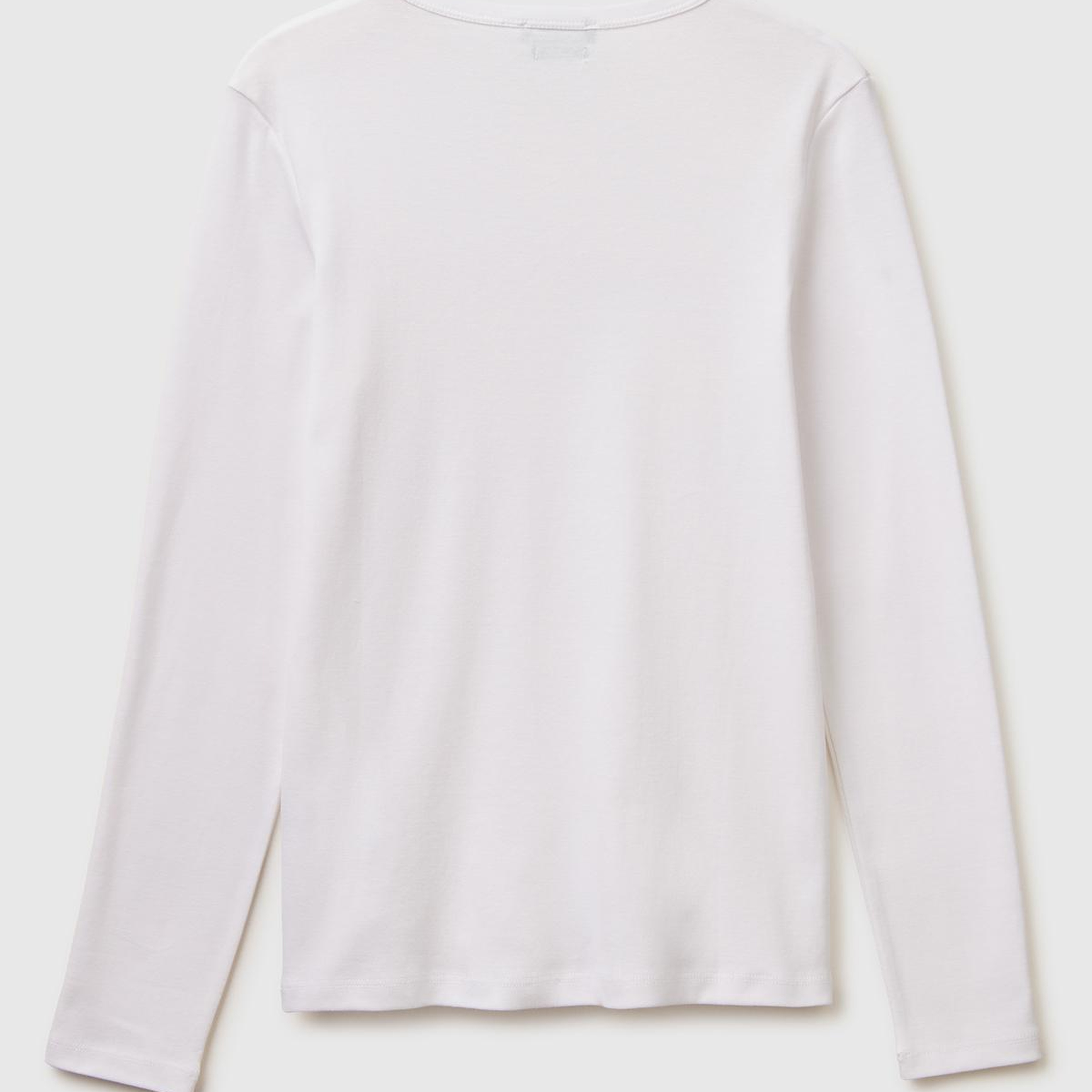 Kadın Beyaz %100 Pamuk Regular Fit Ribanalı Uzun Kollu T-Shirt