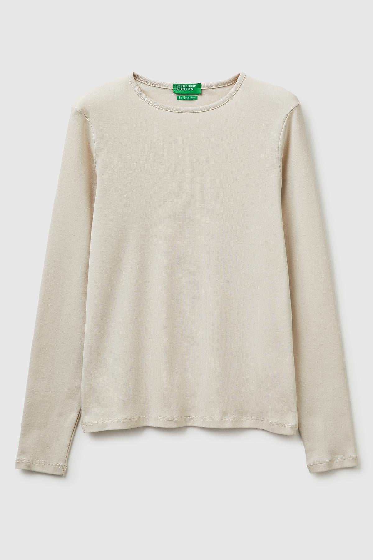 Kadın Taş %100 Pamuk Slim Fit Ribanalı Uzun Kollu T-Shirt