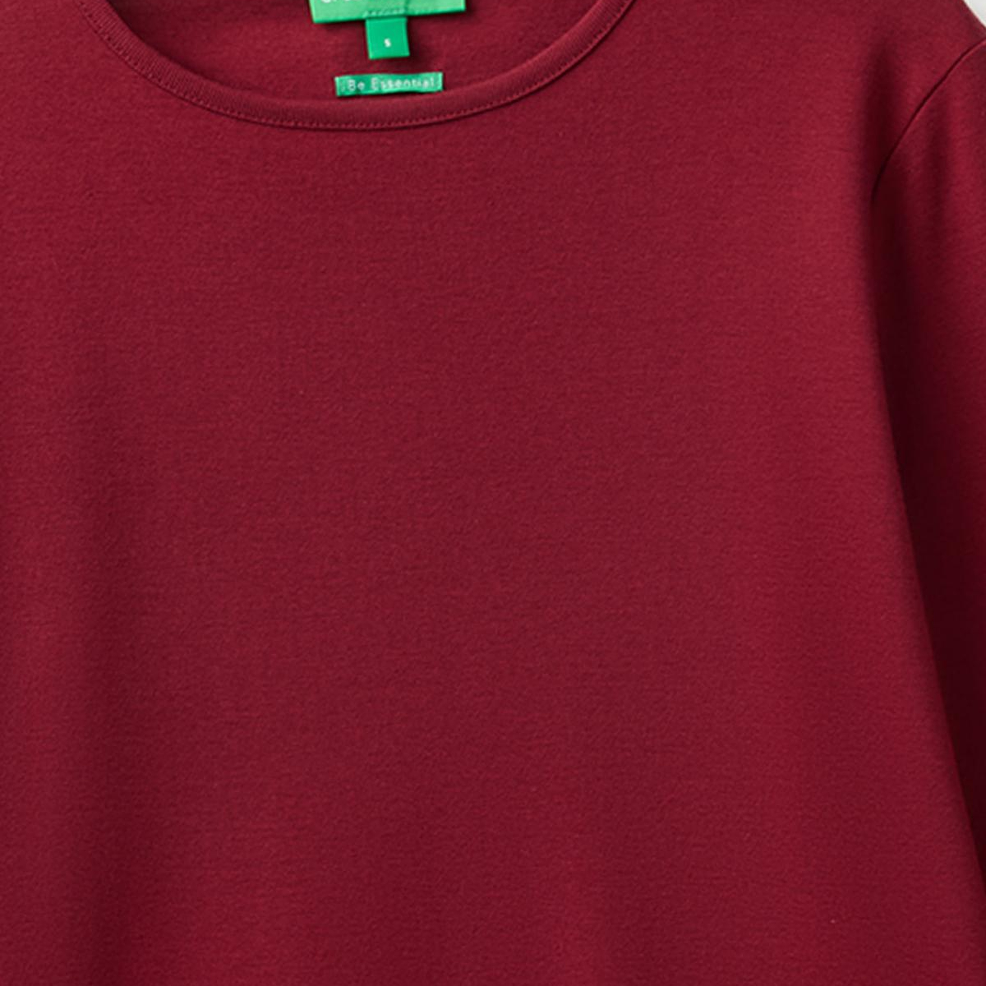Kadın Mürdüm %100 Pamuk Slim Fit Ribanalı Uzun Kollu T-Shirt