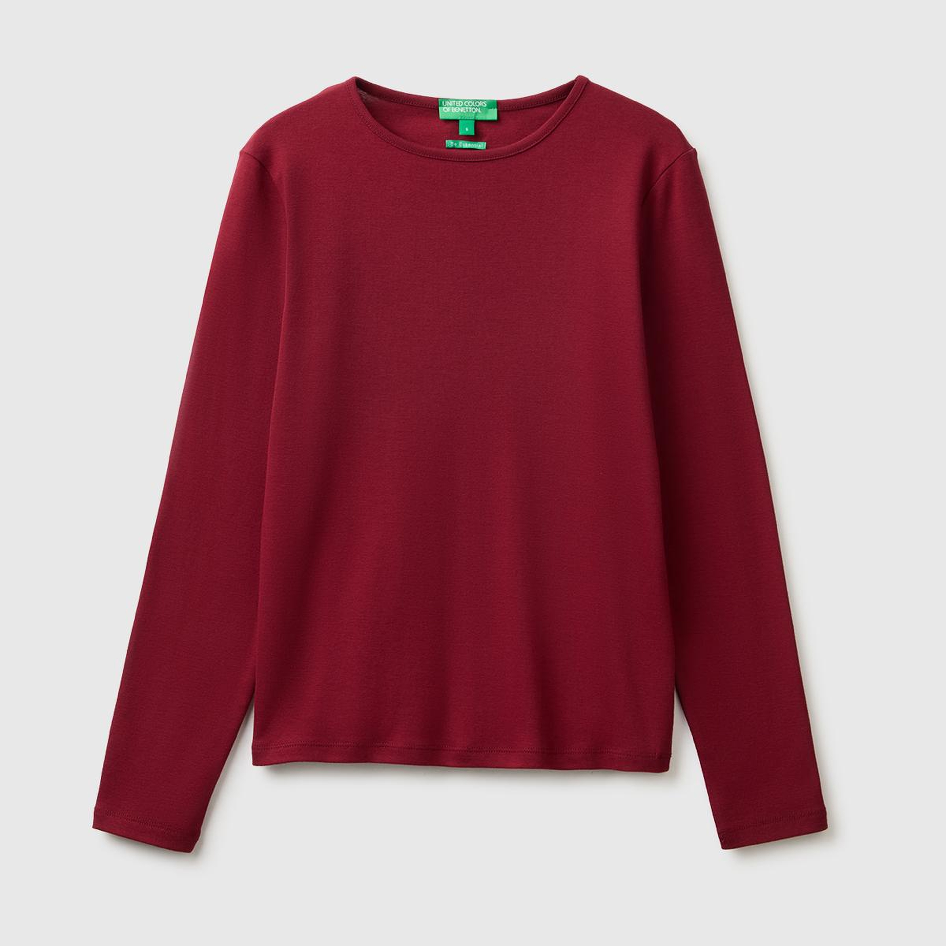 Kadın Mürdüm %100 Pamuk Slim Fit Ribanalı Uzun Kollu T-Shirt