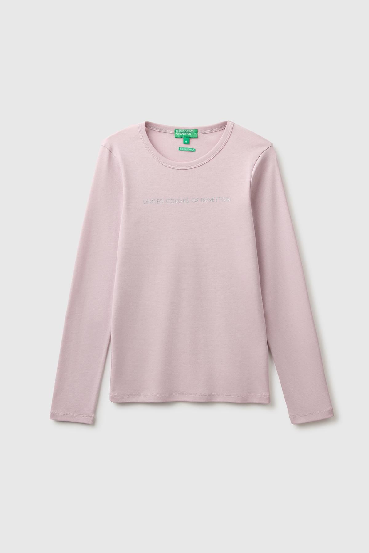 Kadın Lila %100 Pamuk Regular Fit Ribanalı Uzun Kollu T-Shirt