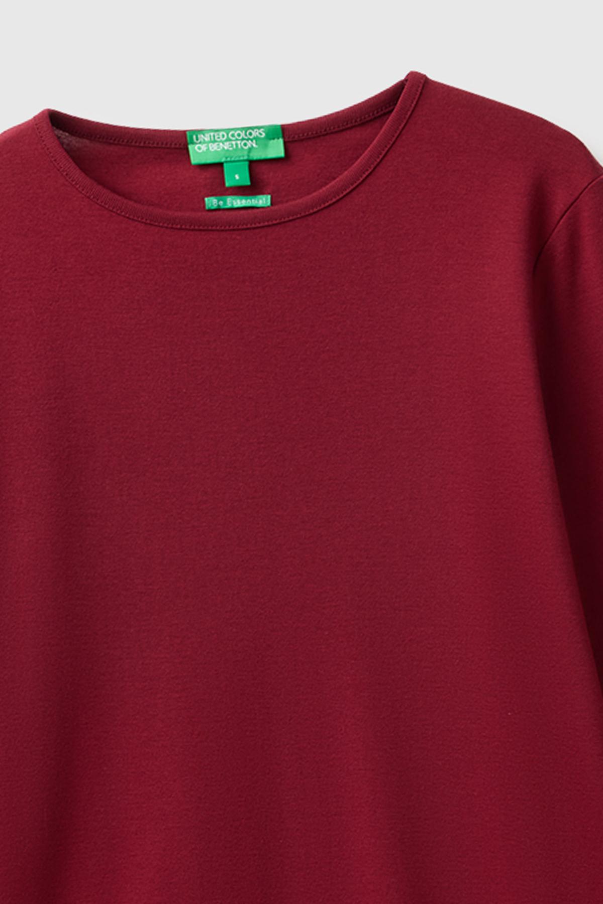 Kadın Mürdüm %100 Pamuk Slim Fit Ribanalı Uzun Kollu T-Shirt