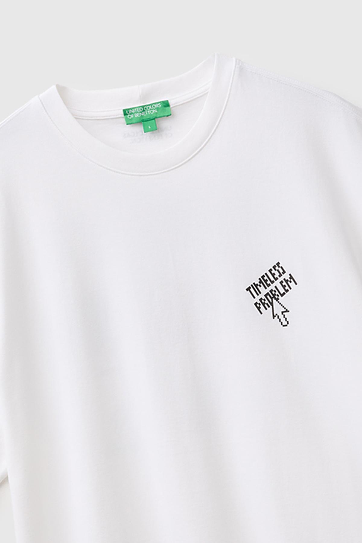 Erkek Beyaz %100 Pamuk Relaxed Fit Kısa Kollu T-Shirt