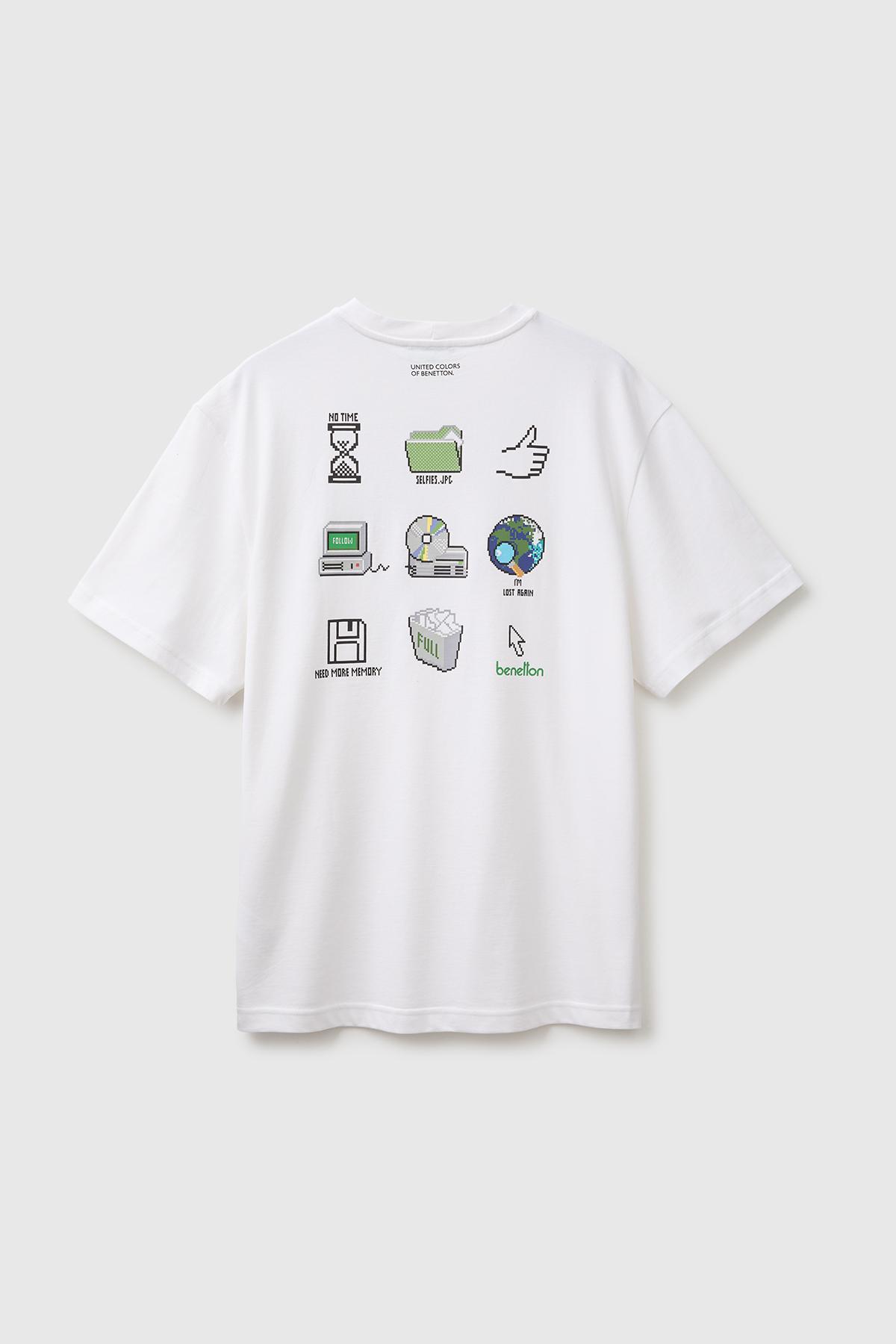 Erkek Beyaz %100 Pamuk Relaxed Fit Kısa Kollu T-Shirt