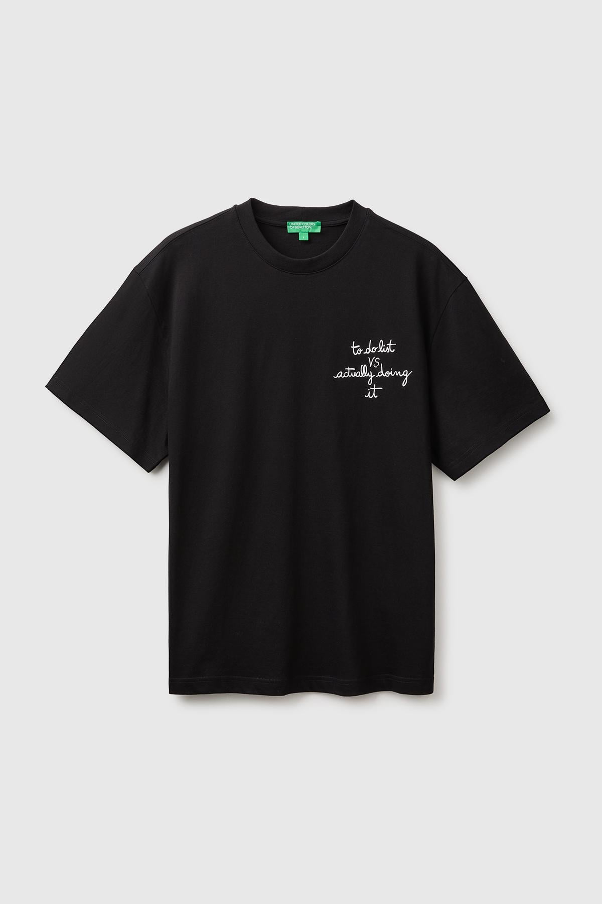 Erkek Siyah %100 Pamuk Relaxed Fit Kısa Kollu T-Shirt