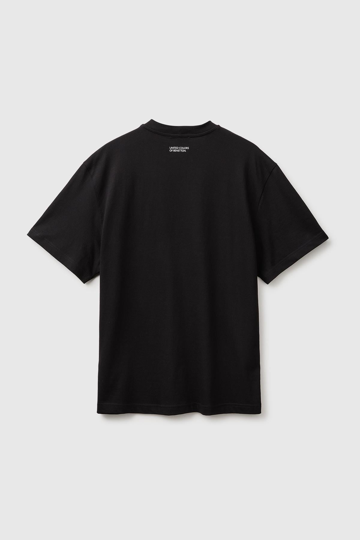 Erkek Siyah %100 Pamuk Relaxed Fit Kısa Kollu T-Shirt