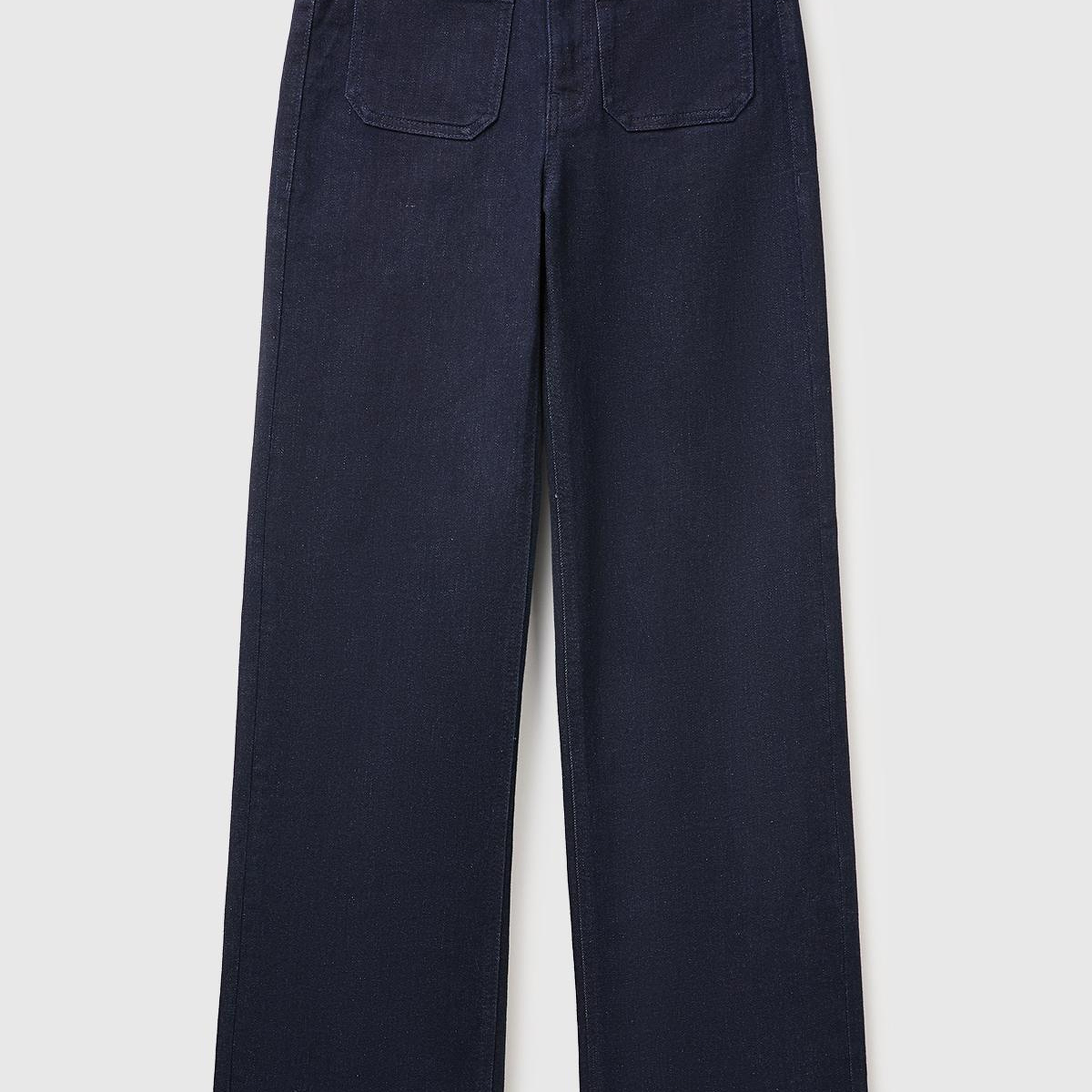 Kadın Koyu Mavi  Pamuk Karışımlı Düz Paça Cepli Denim Pantolon