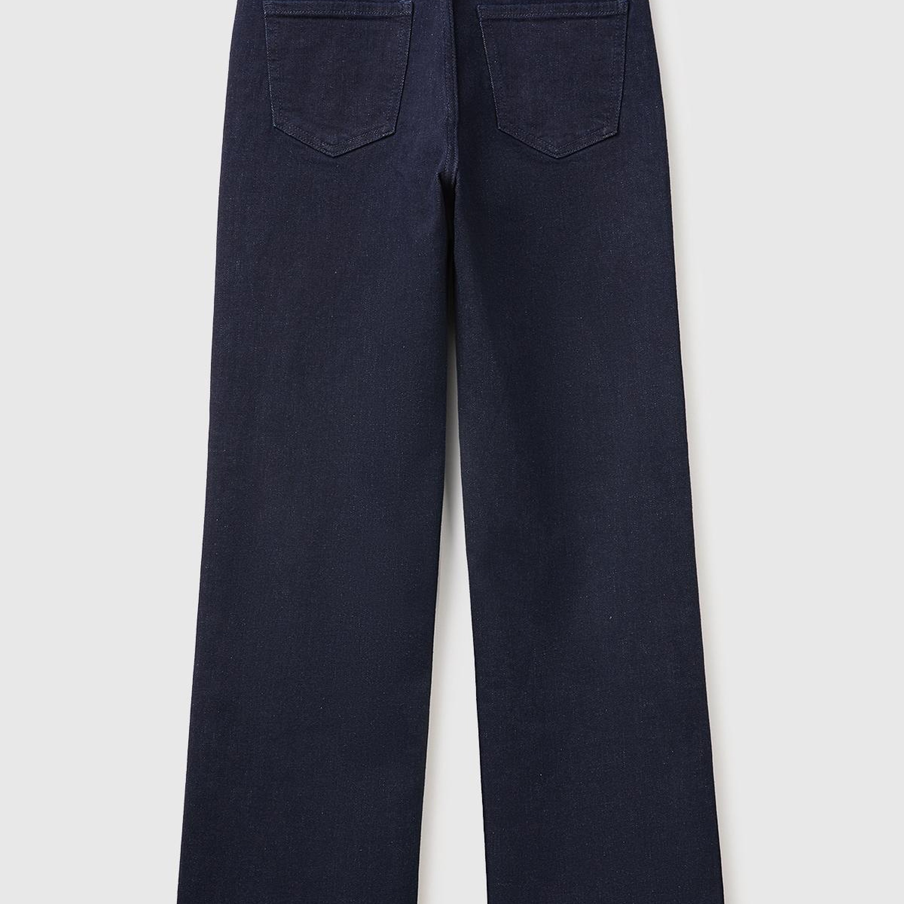 Kadın Koyu Mavi Pamuk Karışımlı Düz Paça Cepli Denim Pantolon