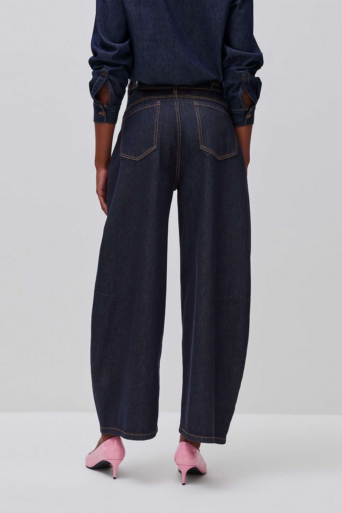 Kadın Koyu Mavi %100 Pamuk Cepli Denim Pantolon