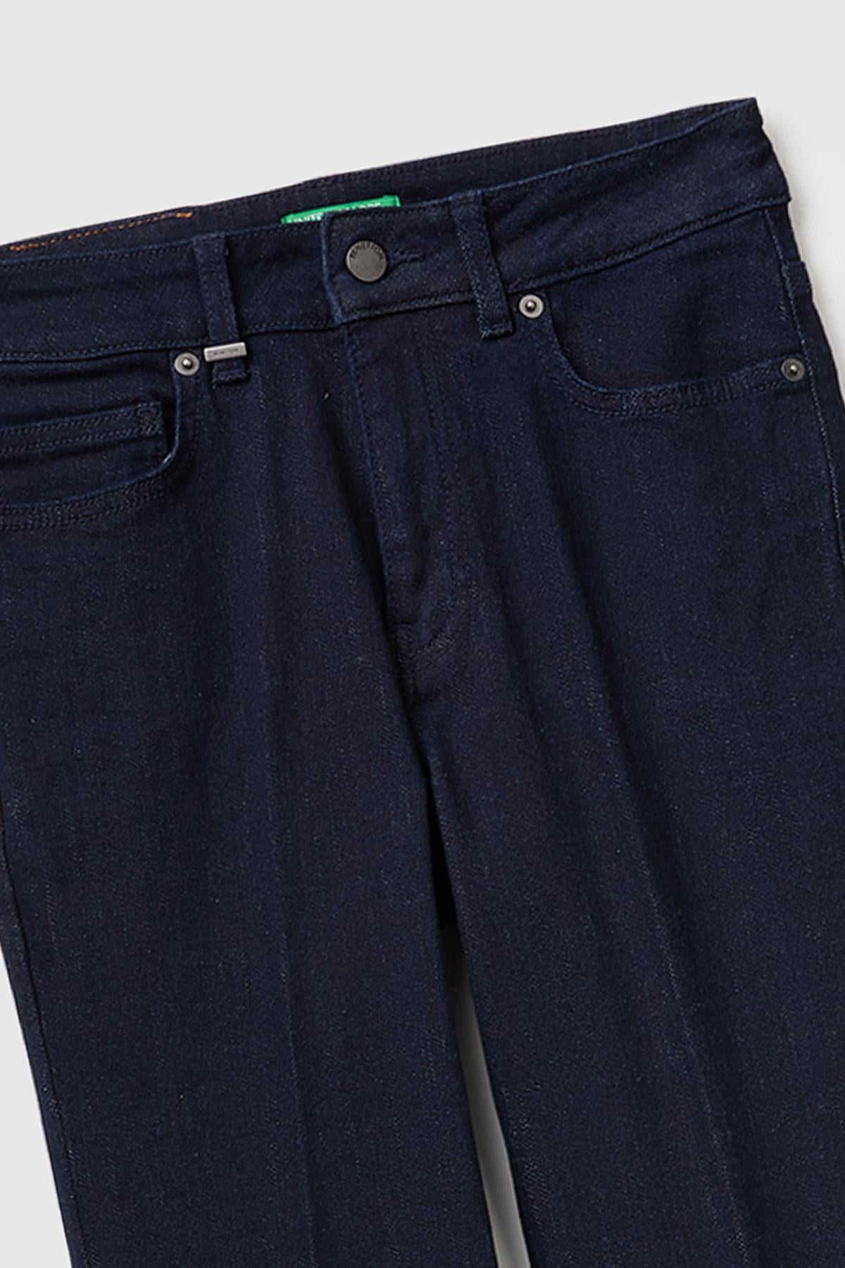Kadın Koyu Mavi Pamuk Karışımlı Cepli Denim Pantolon