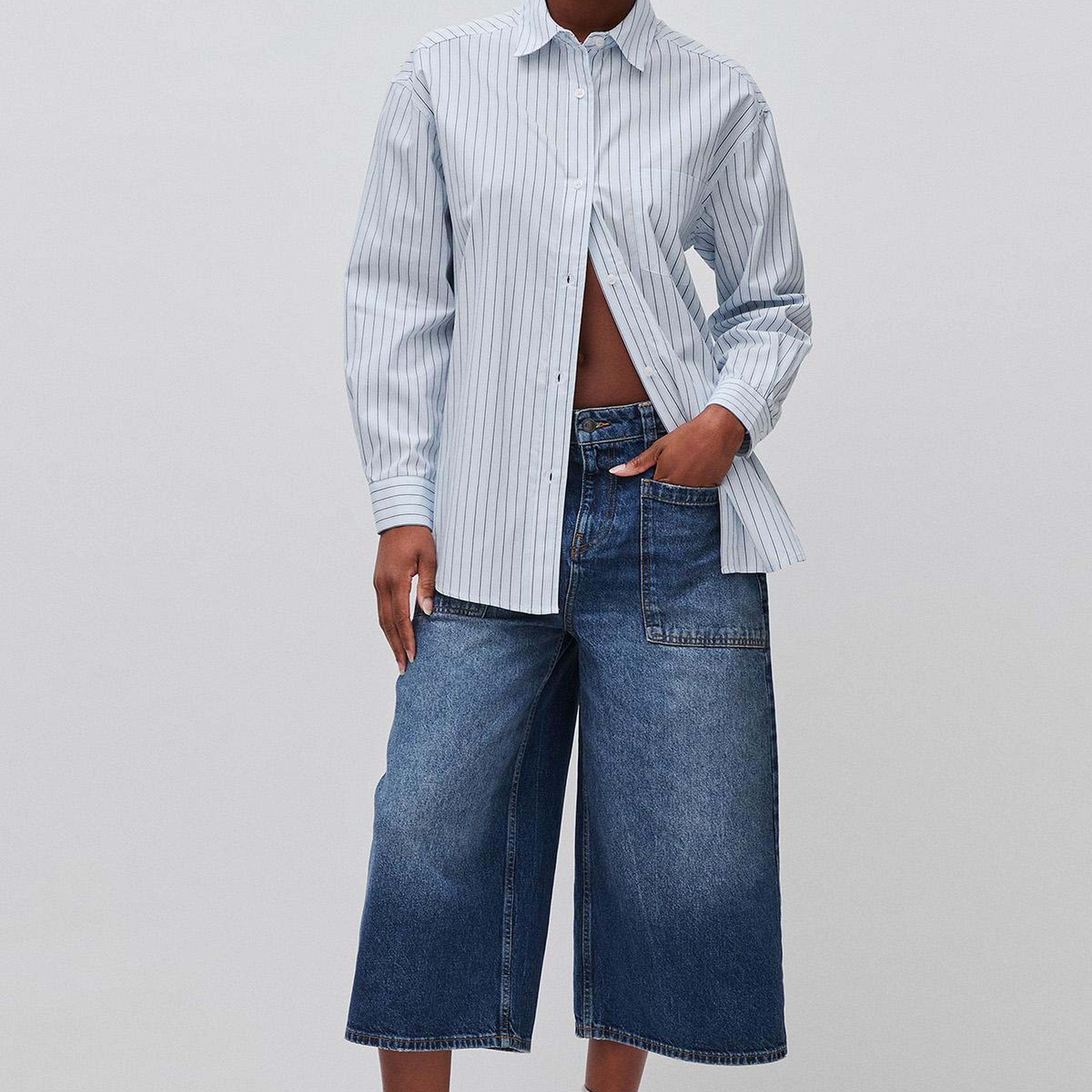 Kadın Mavi %100 Pamuk Denim Gömlek