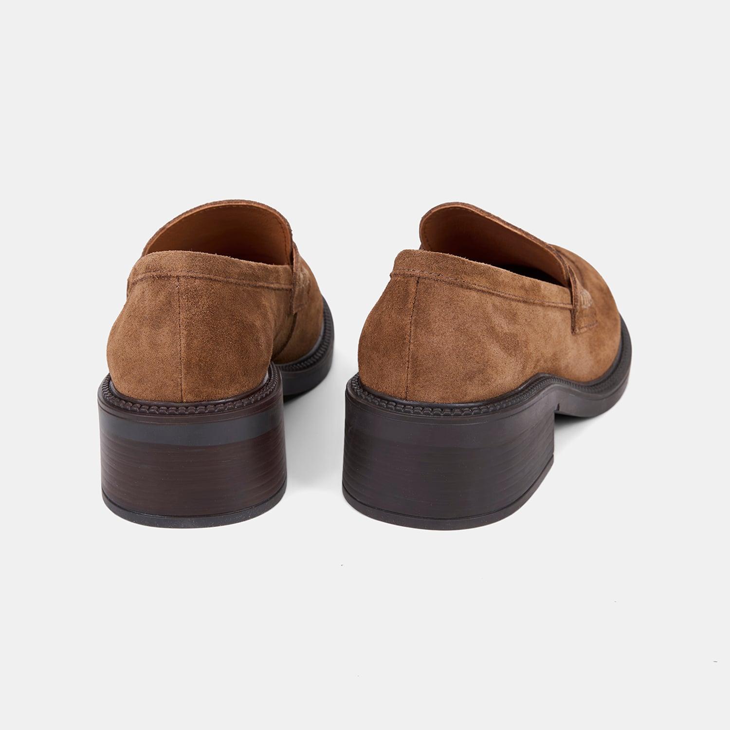Kadın Taba Yuvarlak Burunlu Kalın Topuklu Süet Loafer