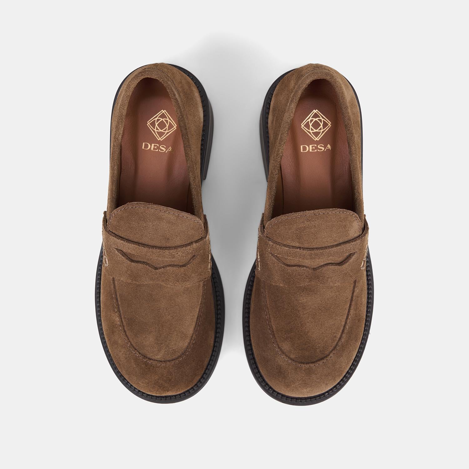Kadın Taba Yuvarlak Burunlu Kalın Topuklu Süet Loafer