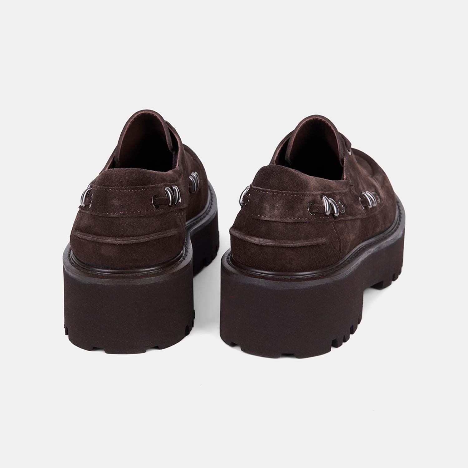 Kadın Acı Kahve Metal Detaylı Kalın Tabanlı Süet Loafer