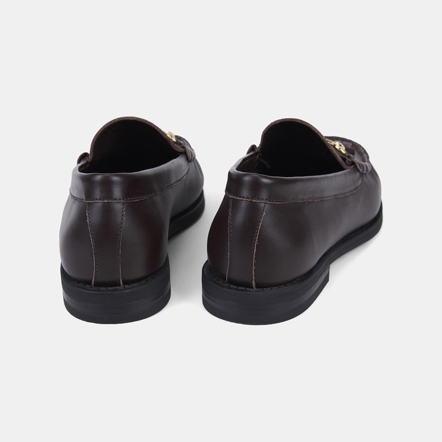 Kadın Kahve Metal Tokalı Püsküllü Deri Loafer