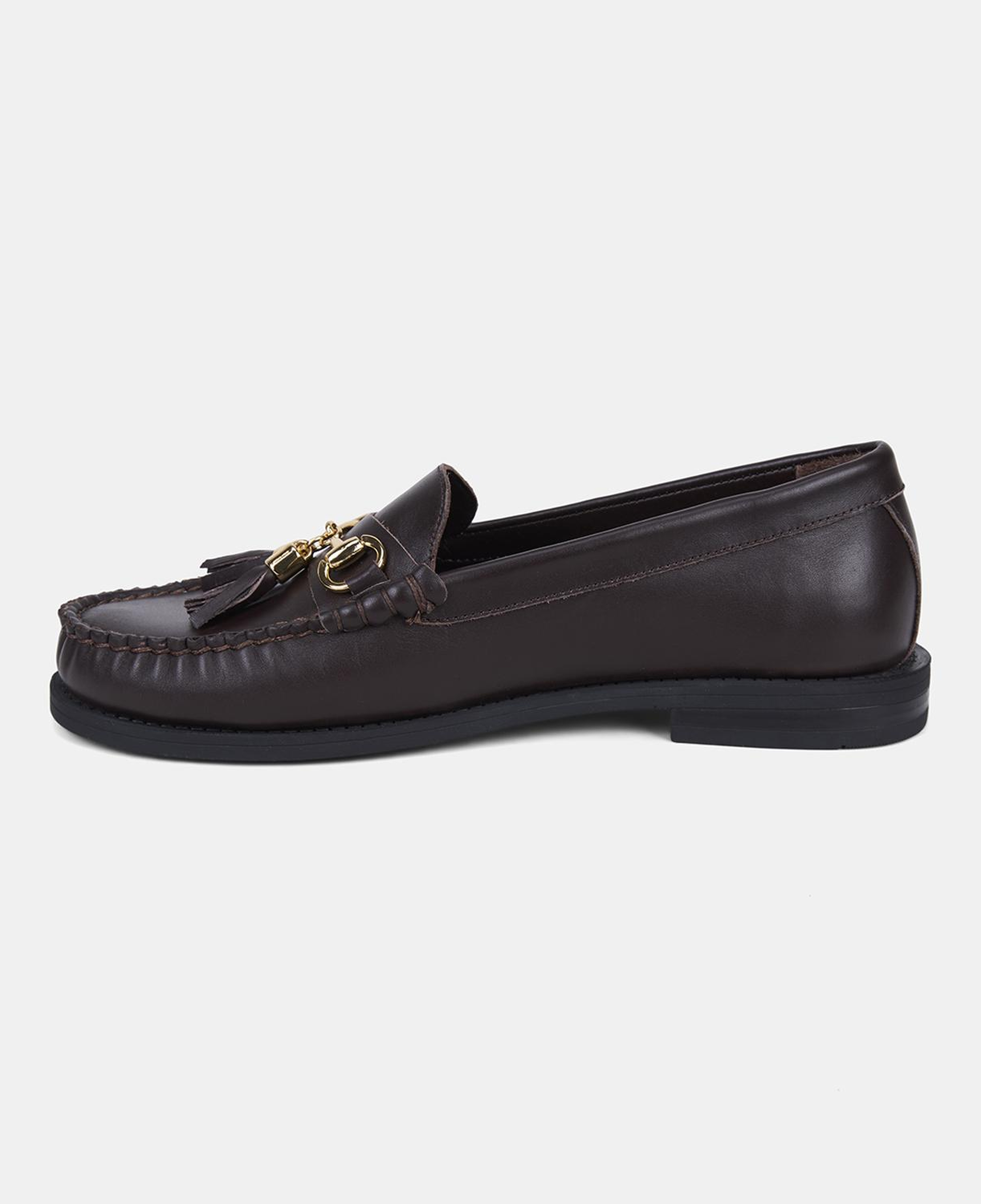 Kadın Kahve Metal Tokalı Püsküllü Deri Loafer