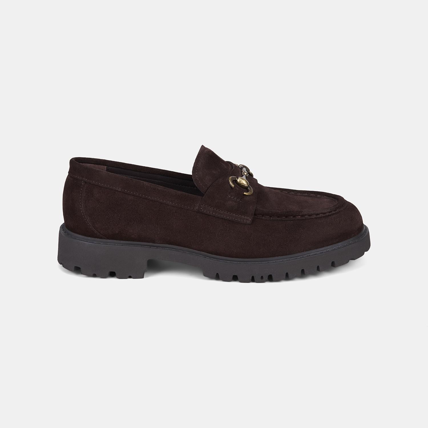 Erkek Acı Kahve Vintage Tokalı Süet Loafer