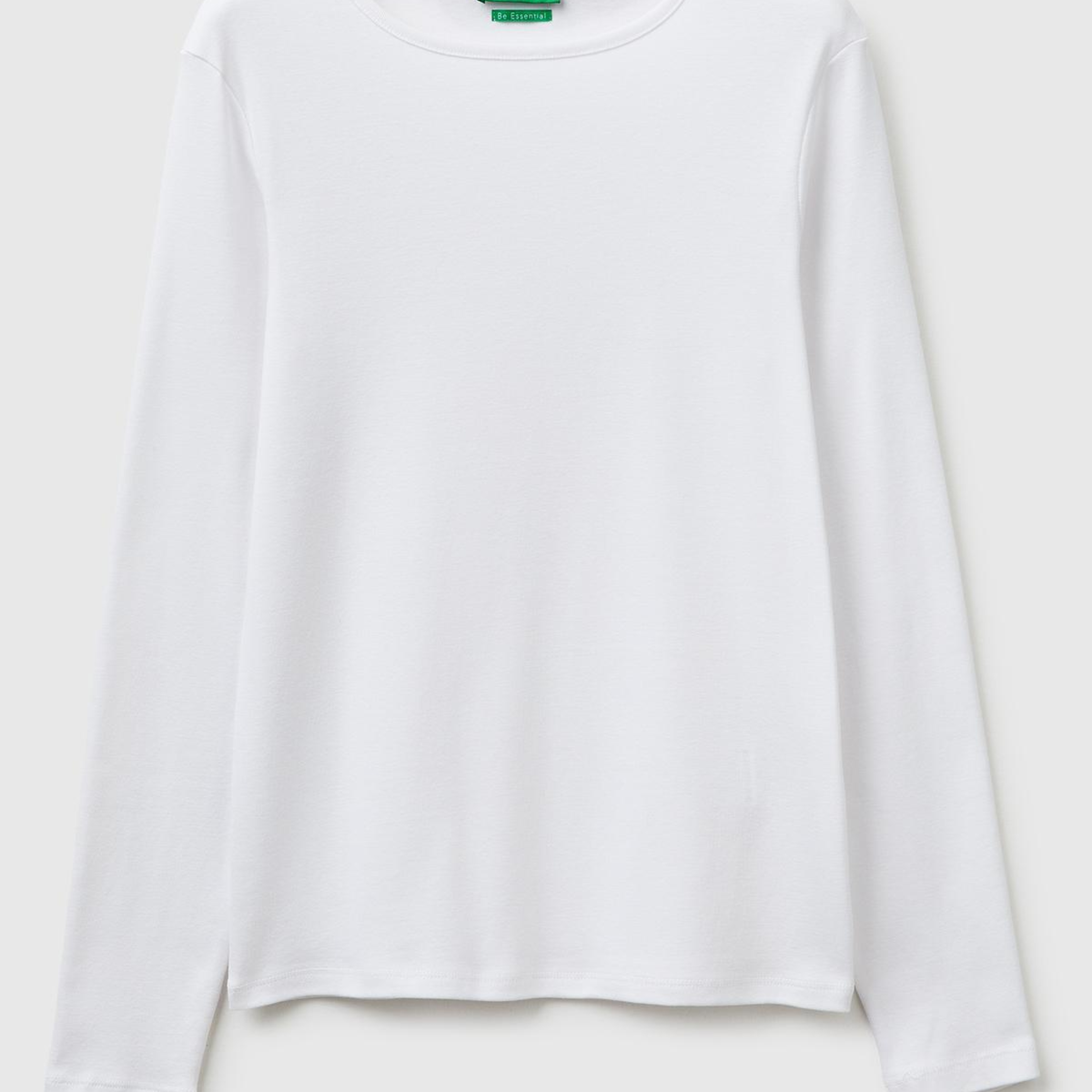 Kadın Beyaz %100 Pamuk Slim Fit Ribanalı Uzun Kollu T-Shirt