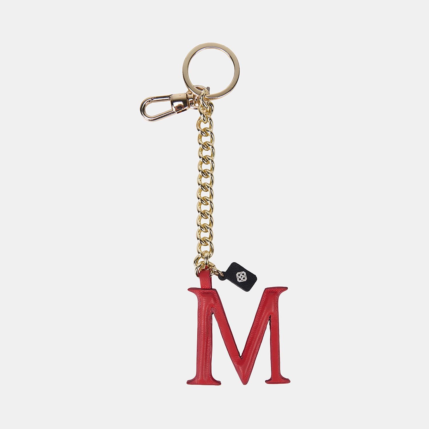 Kırmızı M Harfi Gold Zincirli Deri Charm / Anahtarlık
