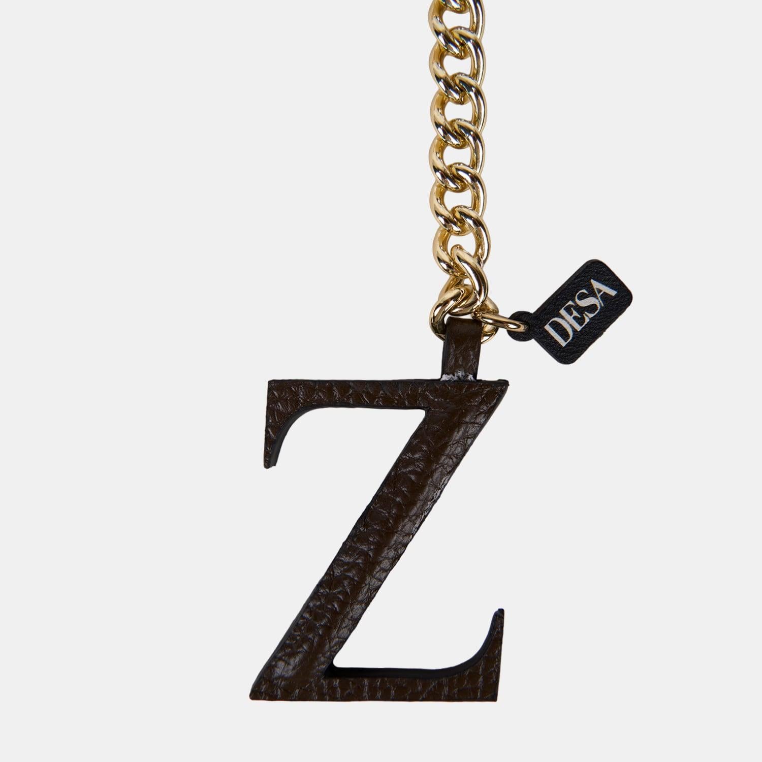 Acı Kahve Z Harfi Gold Zincirli Deri Charm / Anahtarlık