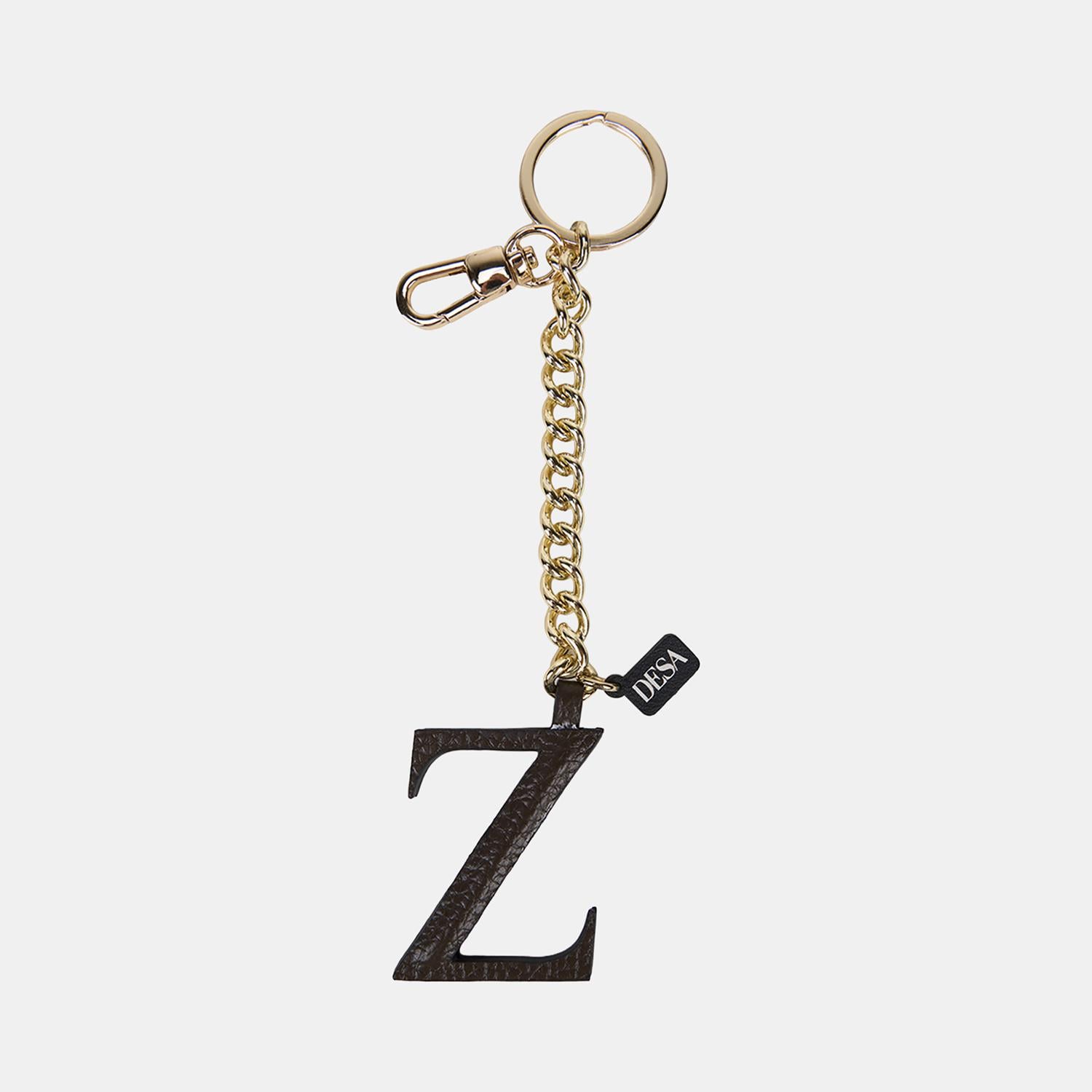 Acı Kahve Z Harfi Gold Zincirli Deri Charm / Anahtarlık