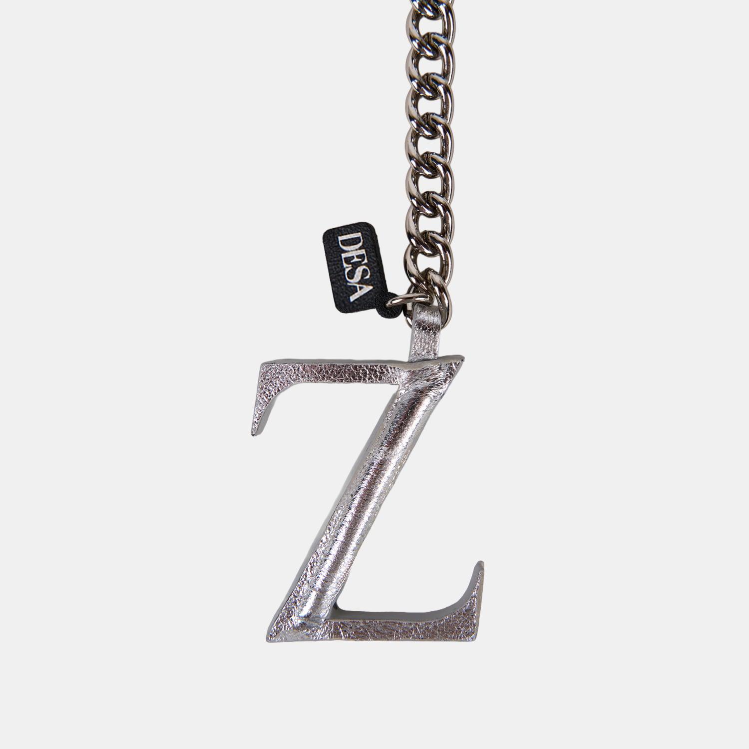 Gümüş Z Harfi Zincirli Deri Charm / Anahtarlık