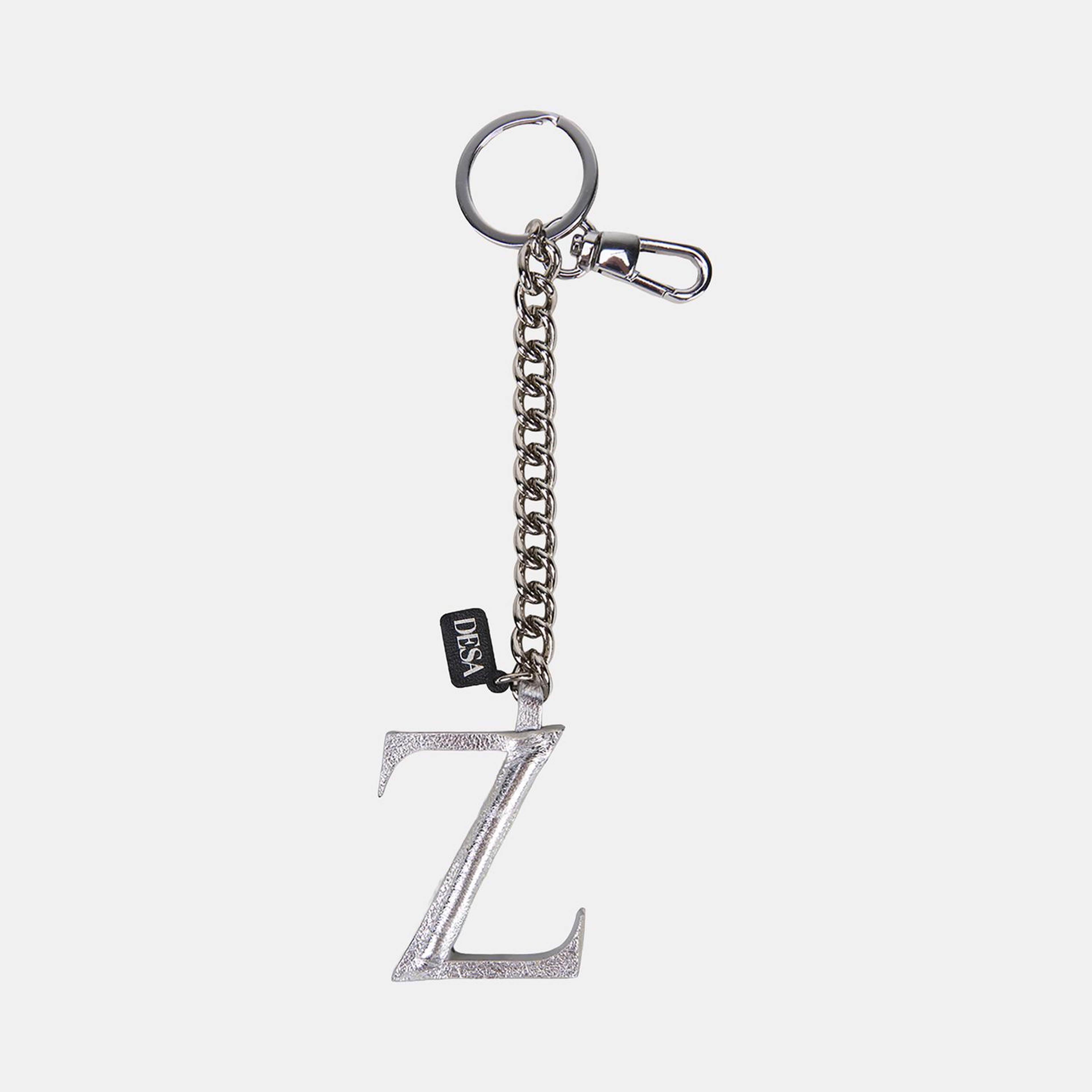 Gümüş Z Harfi Zincirli Deri Charm / Anahtarlık