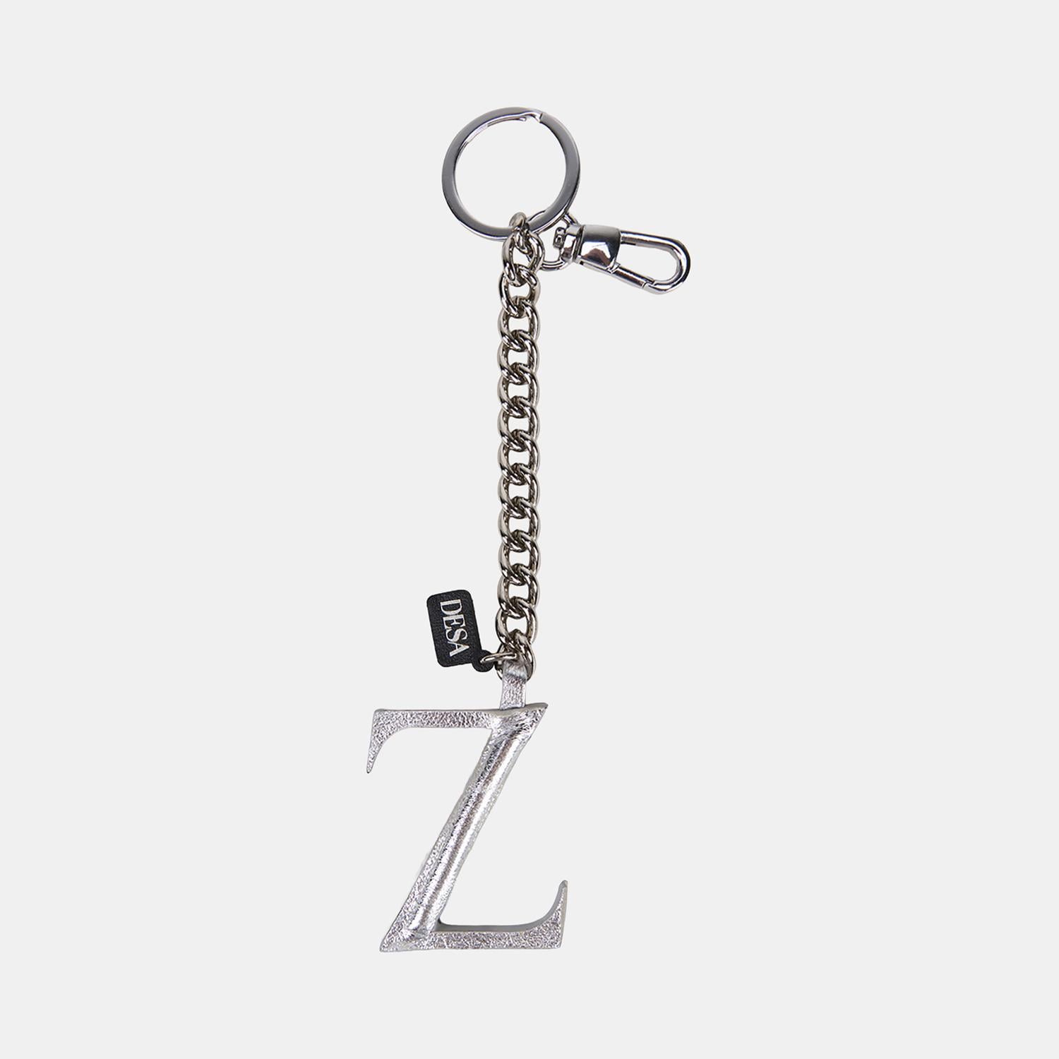 Gümüş Z Harfi Zincirli Deri Charm / Anahtarlık