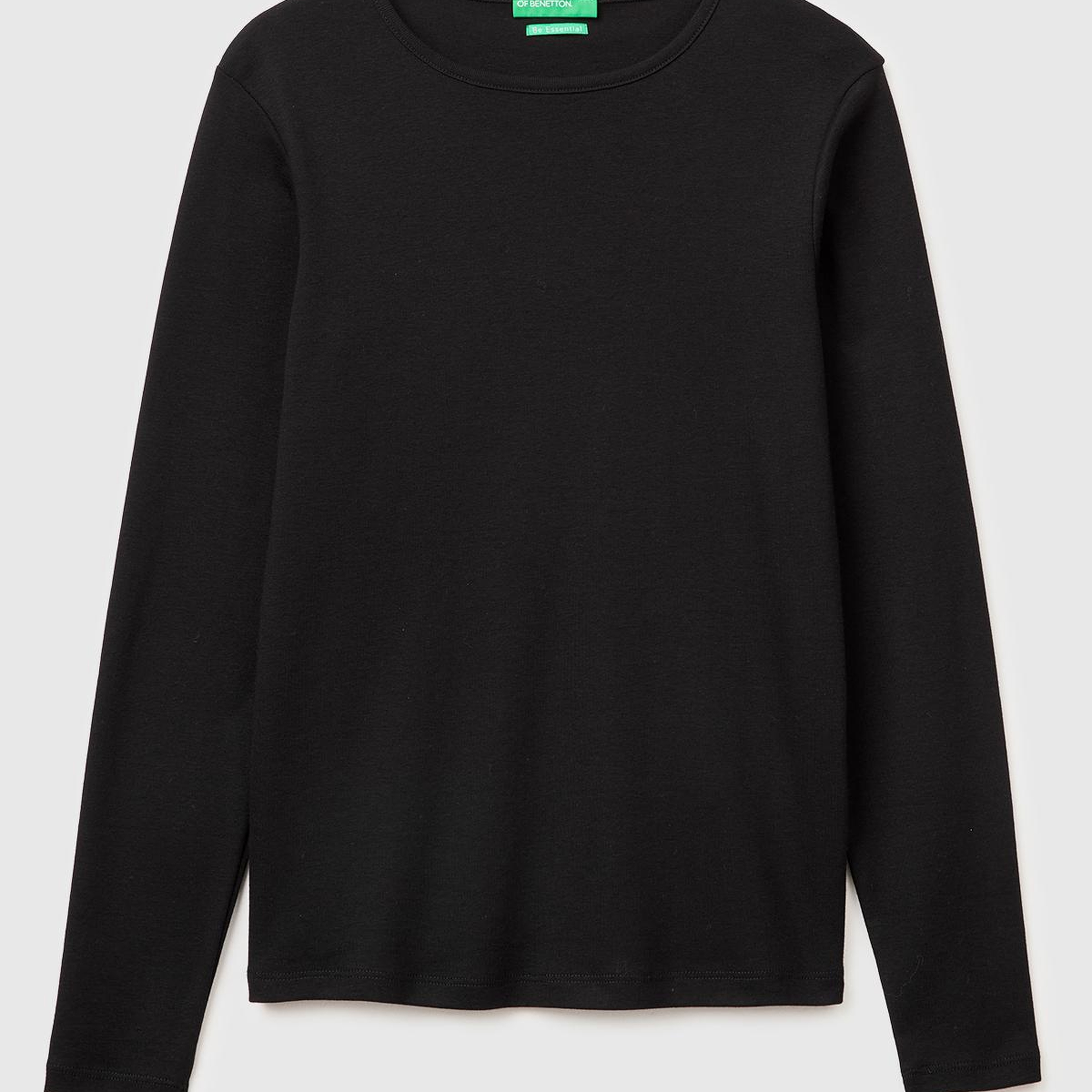 Kadın Siyah %100 Pamuk Slim Fit Ribanalı Uzun Kollu T-Shirt