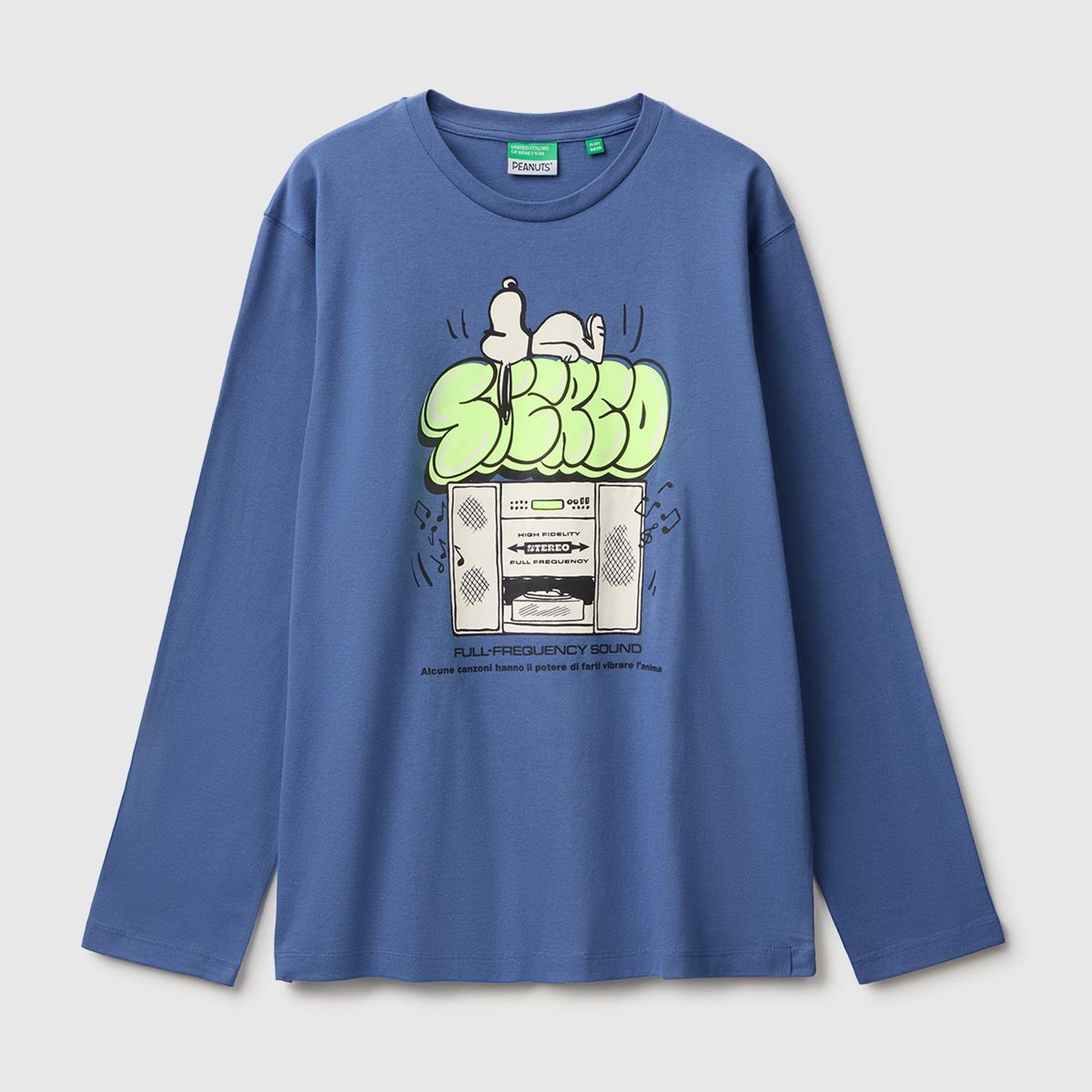 Erkek Çocuk Mavi Önü Snoopy Baskılı Oversize Uzun Kollu Tişört