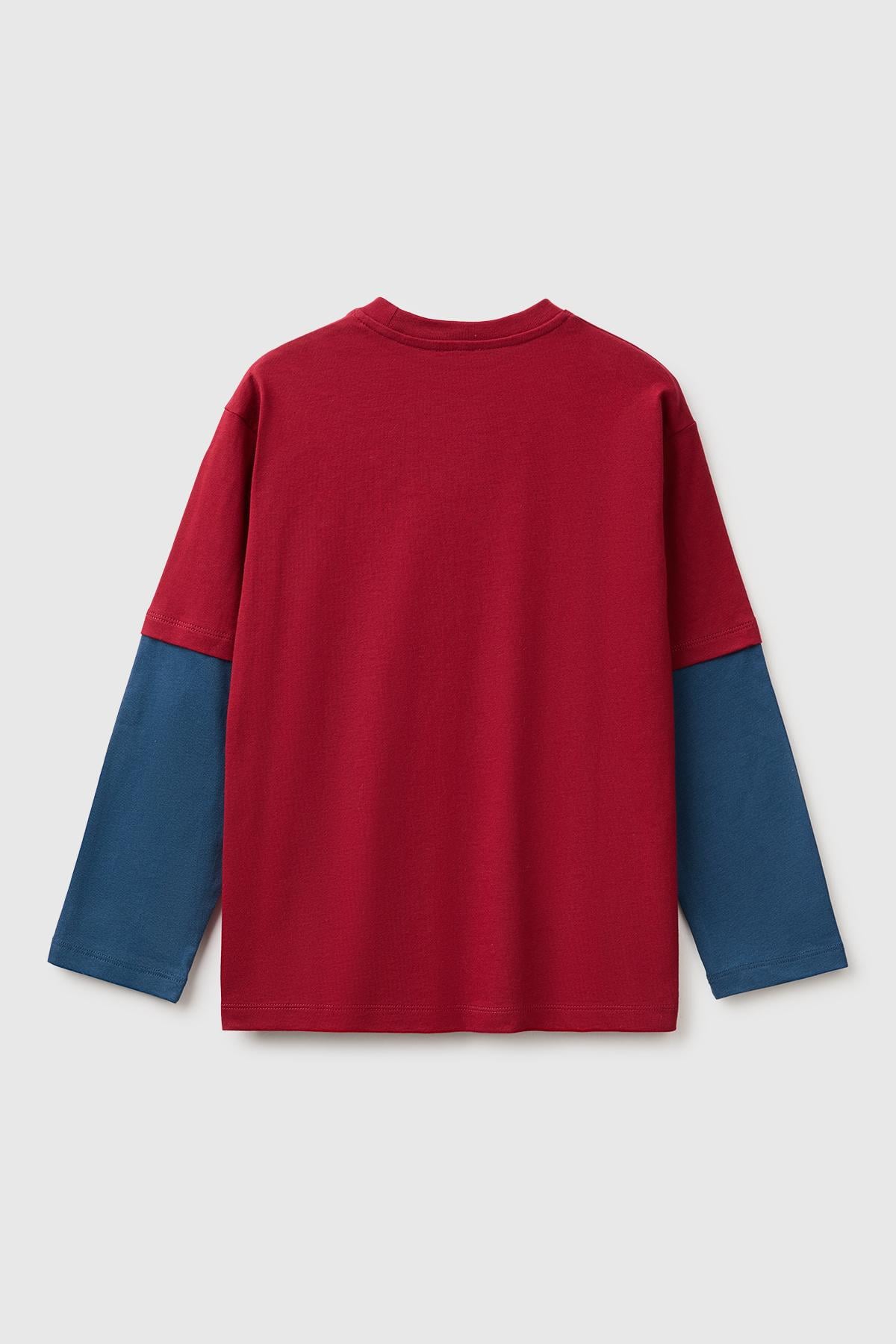 Erkek Çocuk Kırmızı Önü Baskılı Uzun Kollu Tişört