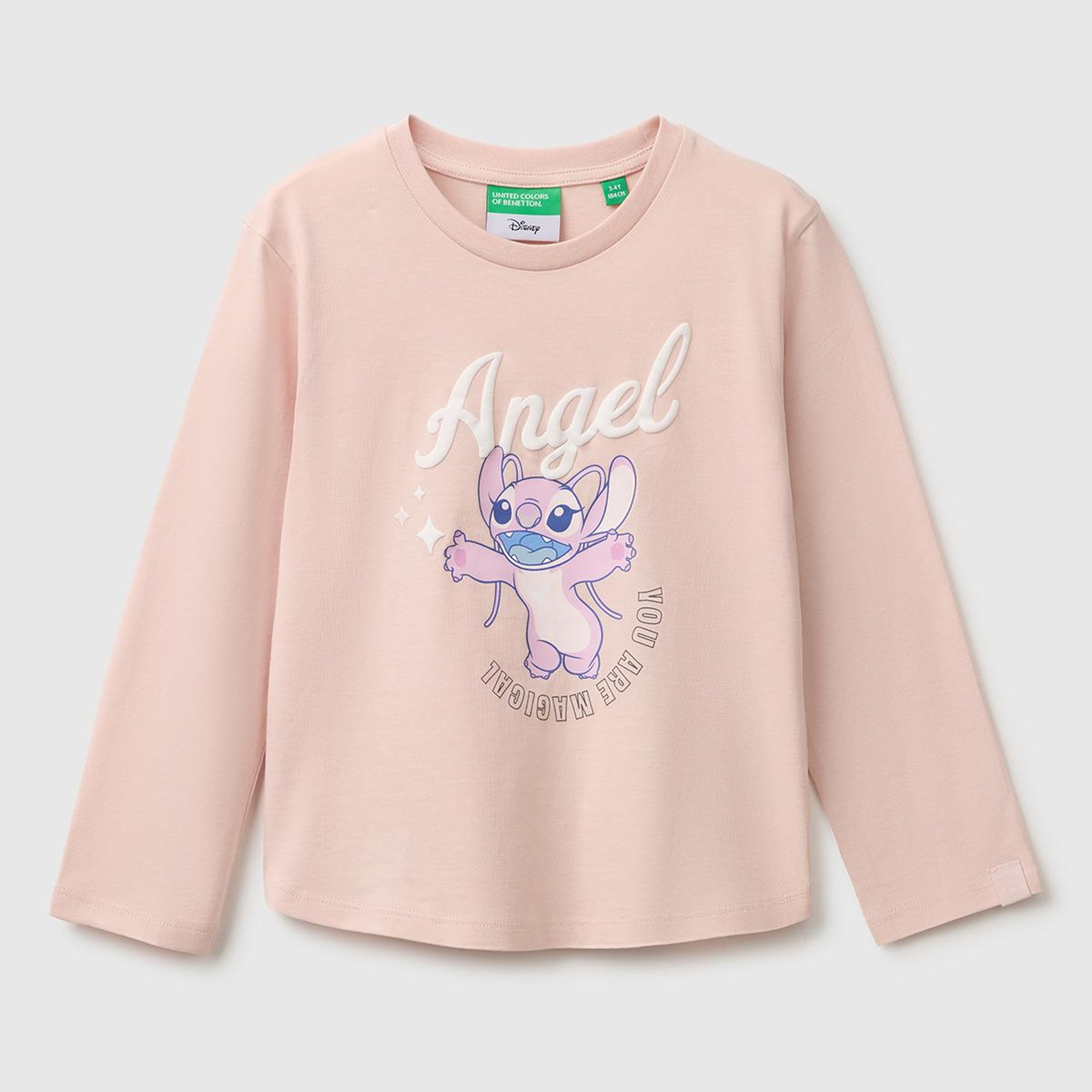 Kız Çocuk Pudra Önü Lilo&Stitch Baskılı Ribanalı Uzun Kollu Tişört