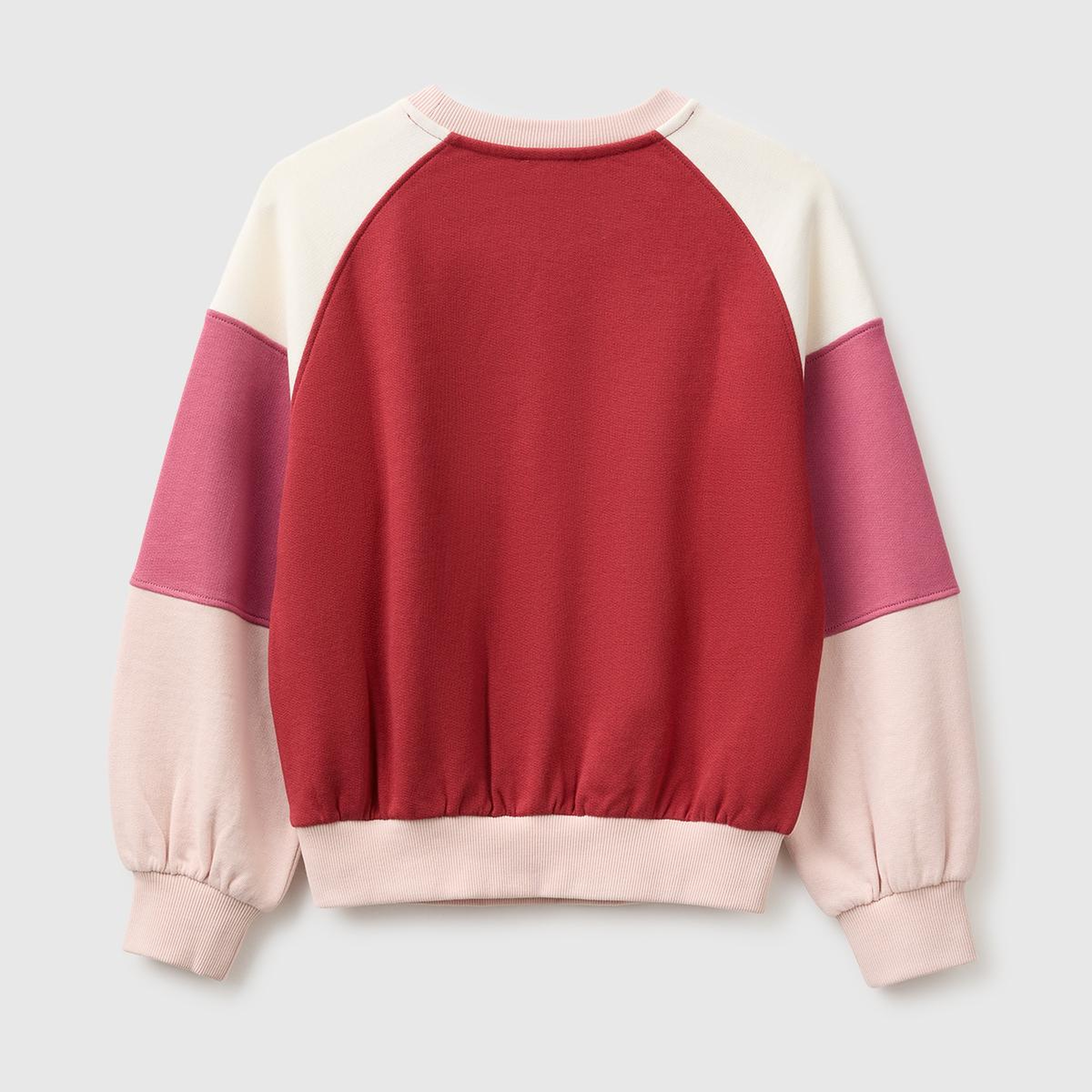 Kız Çocuk Pudra İşlemeli Renk Bloklu Reglan Kollu Bisiklet Yaka Sweatshirt