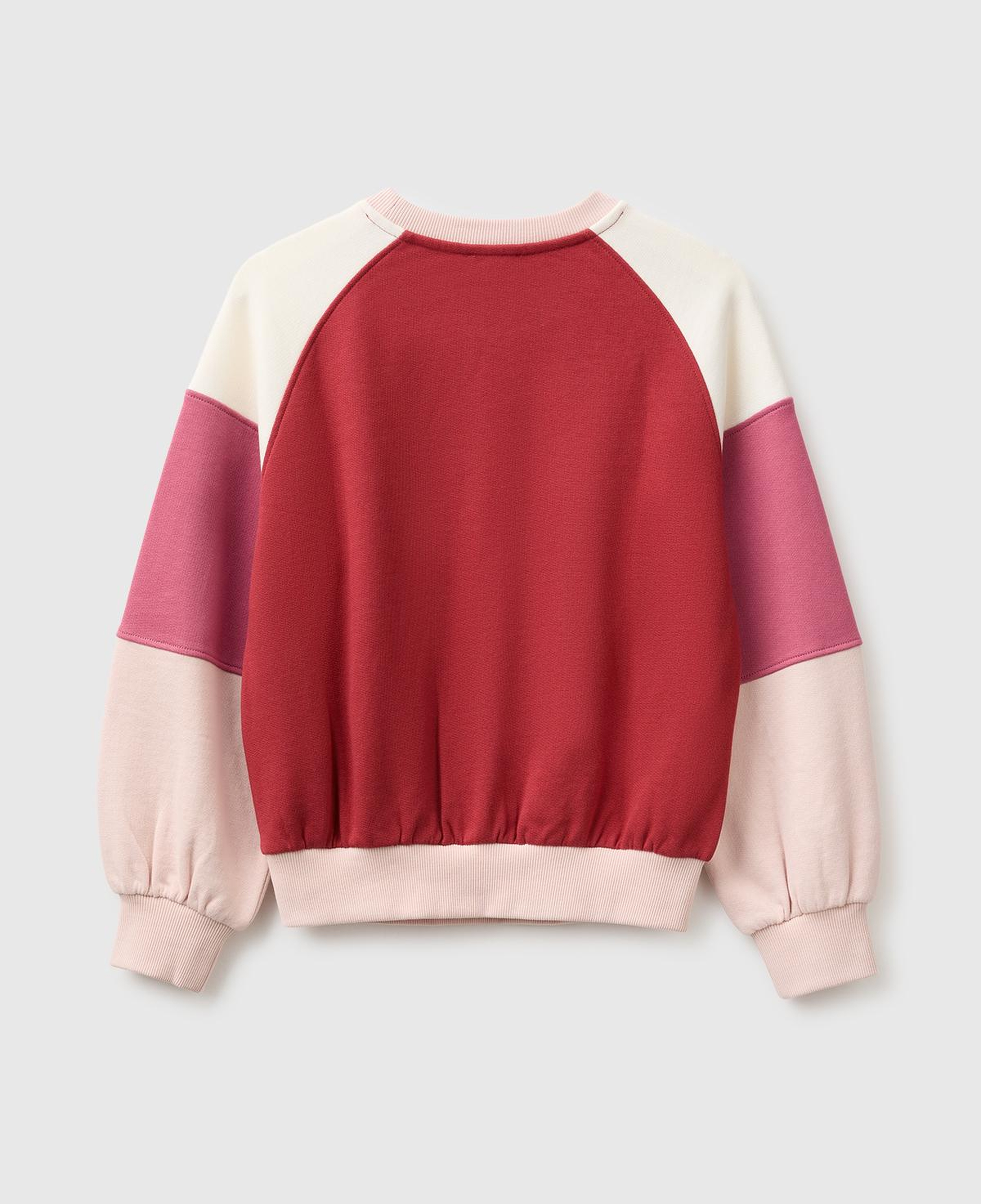 Kız Çocuk Pudra İşlemeli Renk Bloklu Reglan Kollu Bisiklet Yaka Sweatshirt