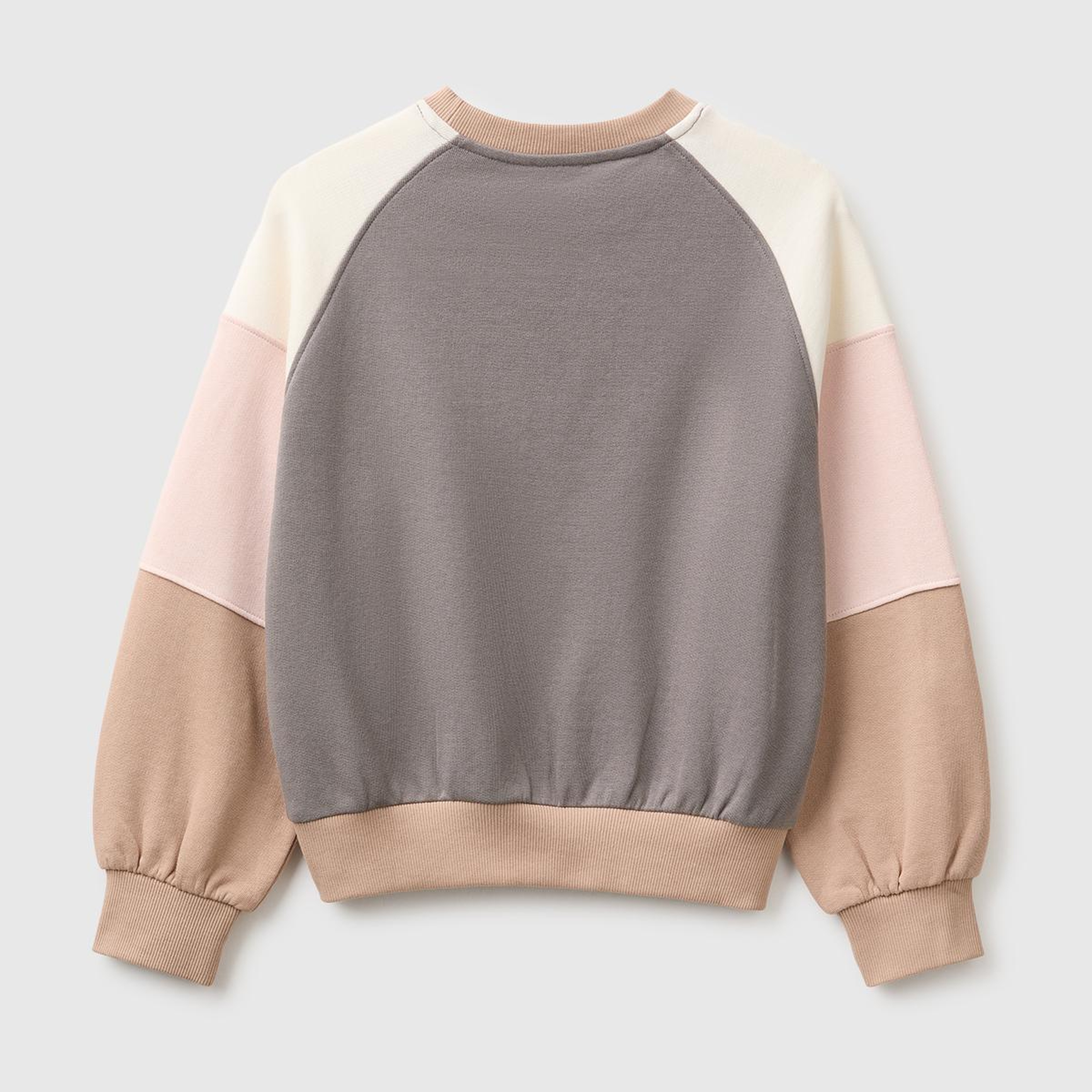 Kız Çocuk Haki İşlemeli Renk Bloklu Reglan Kollu Bisiklet Yaka Sweatshirt