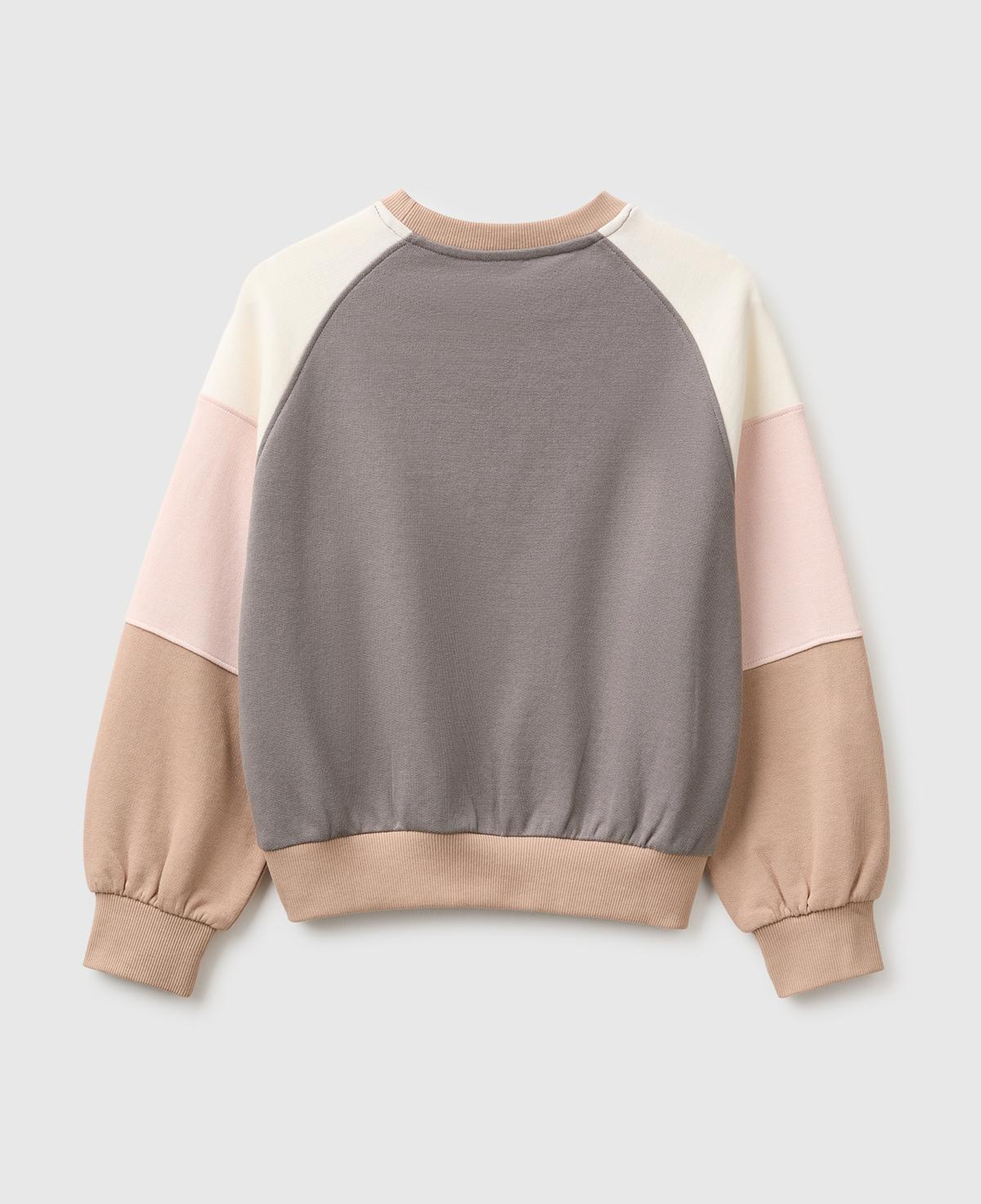 Kız Çocuk Haki İşlemeli Renk Bloklu Reglan Kollu Bisiklet Yaka Sweatshirt