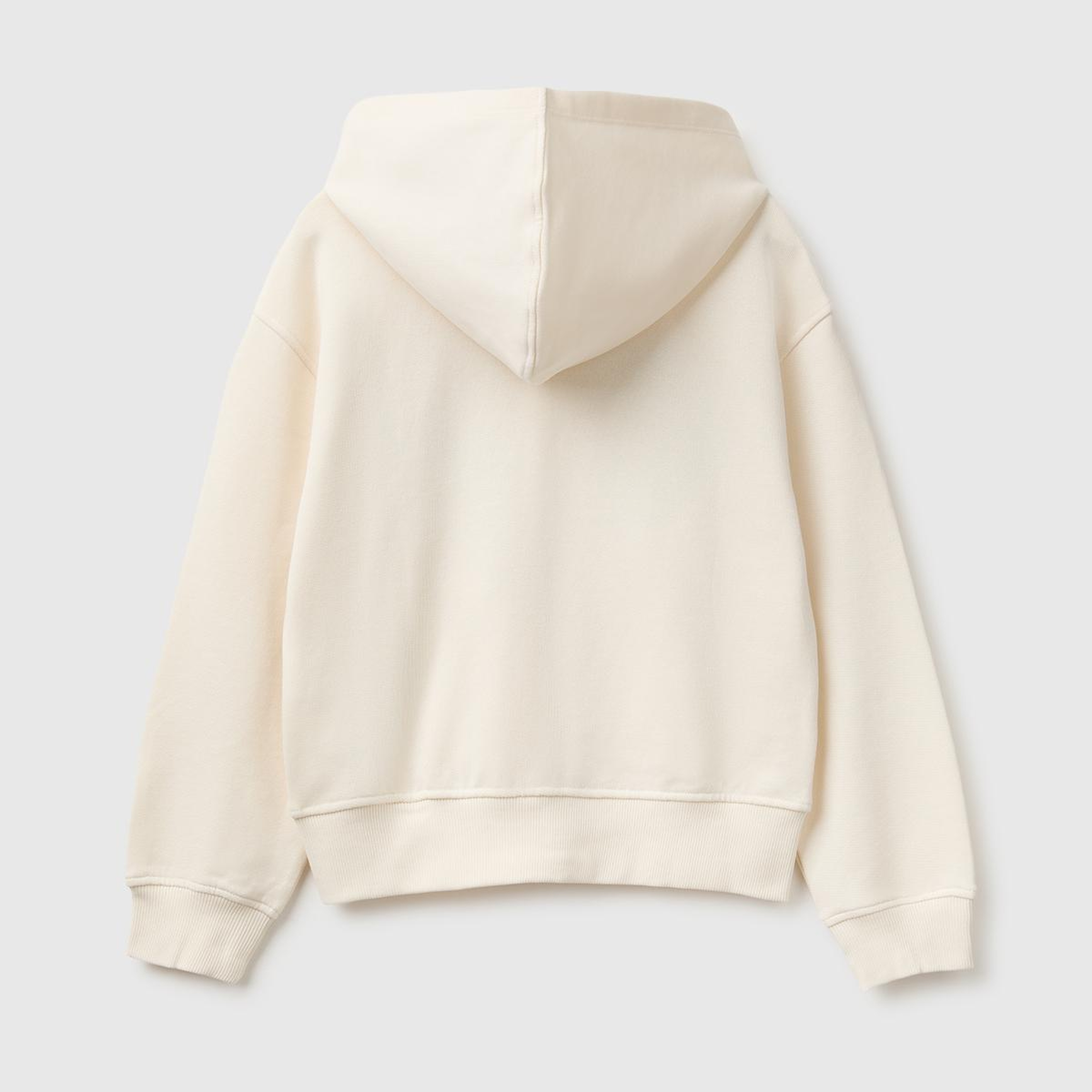 Kız Çocuk Ekru Önü İşlemeli Ribanalı Cepli Kapüşonlu Fermuarlı Sweatshirt