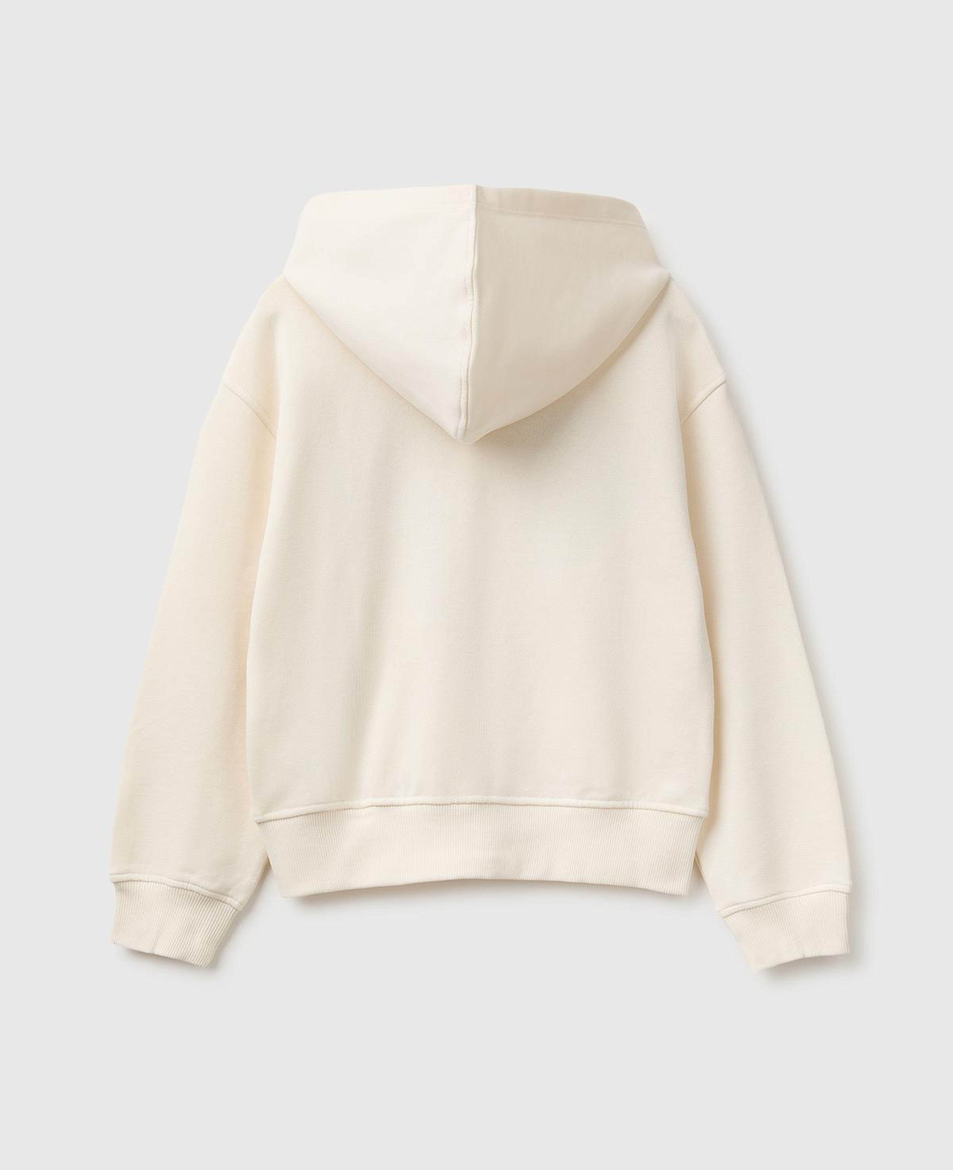 Kız Çocuk Ekru Önü İşlemeli Ribanalı Cepli Kapüşonlu Fermuarlı Sweatshirt