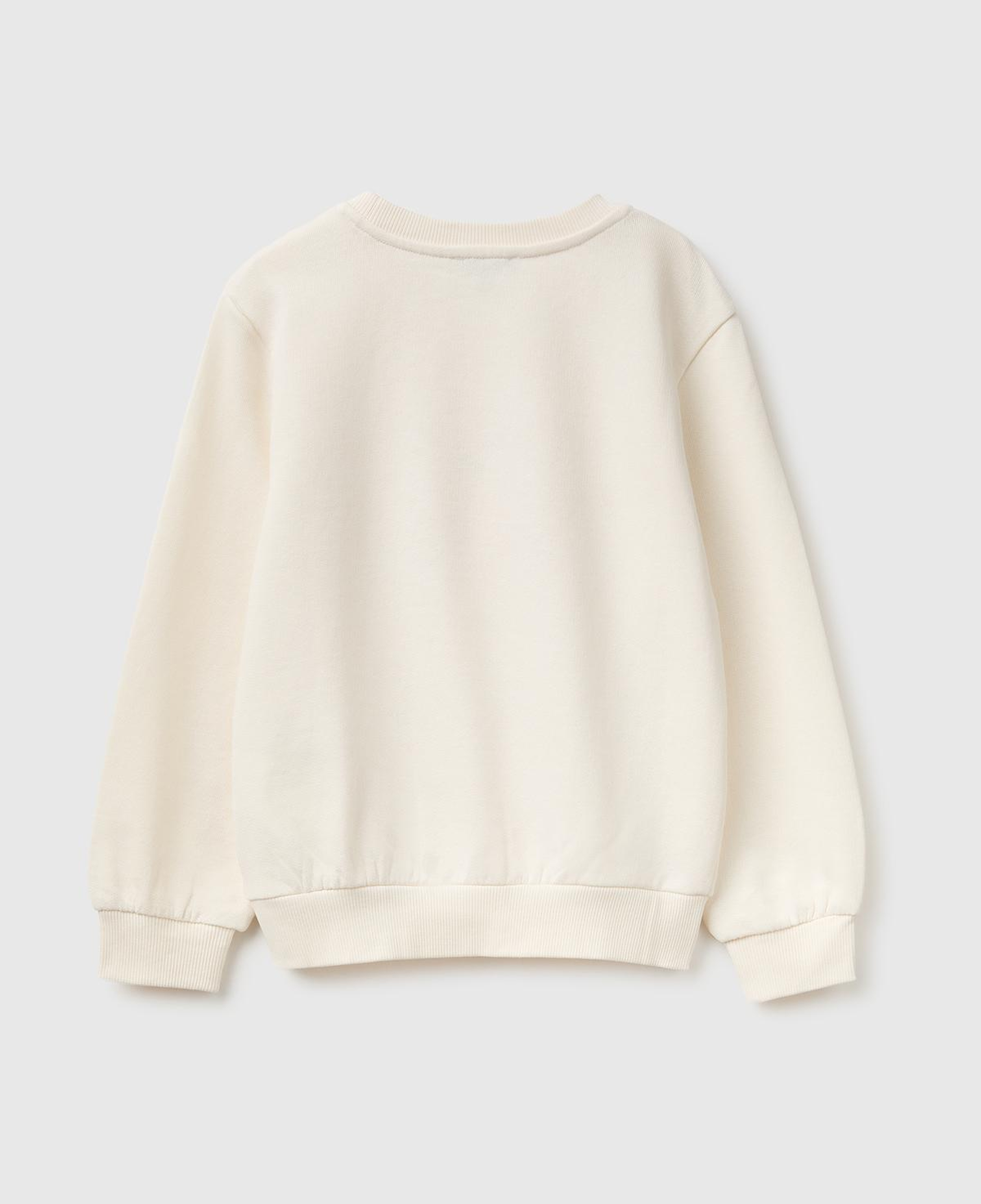 Kız Çocuk Ekru Önü İşlemeli Uzun Kollu Bisiklet Yaka Sweatshirt
