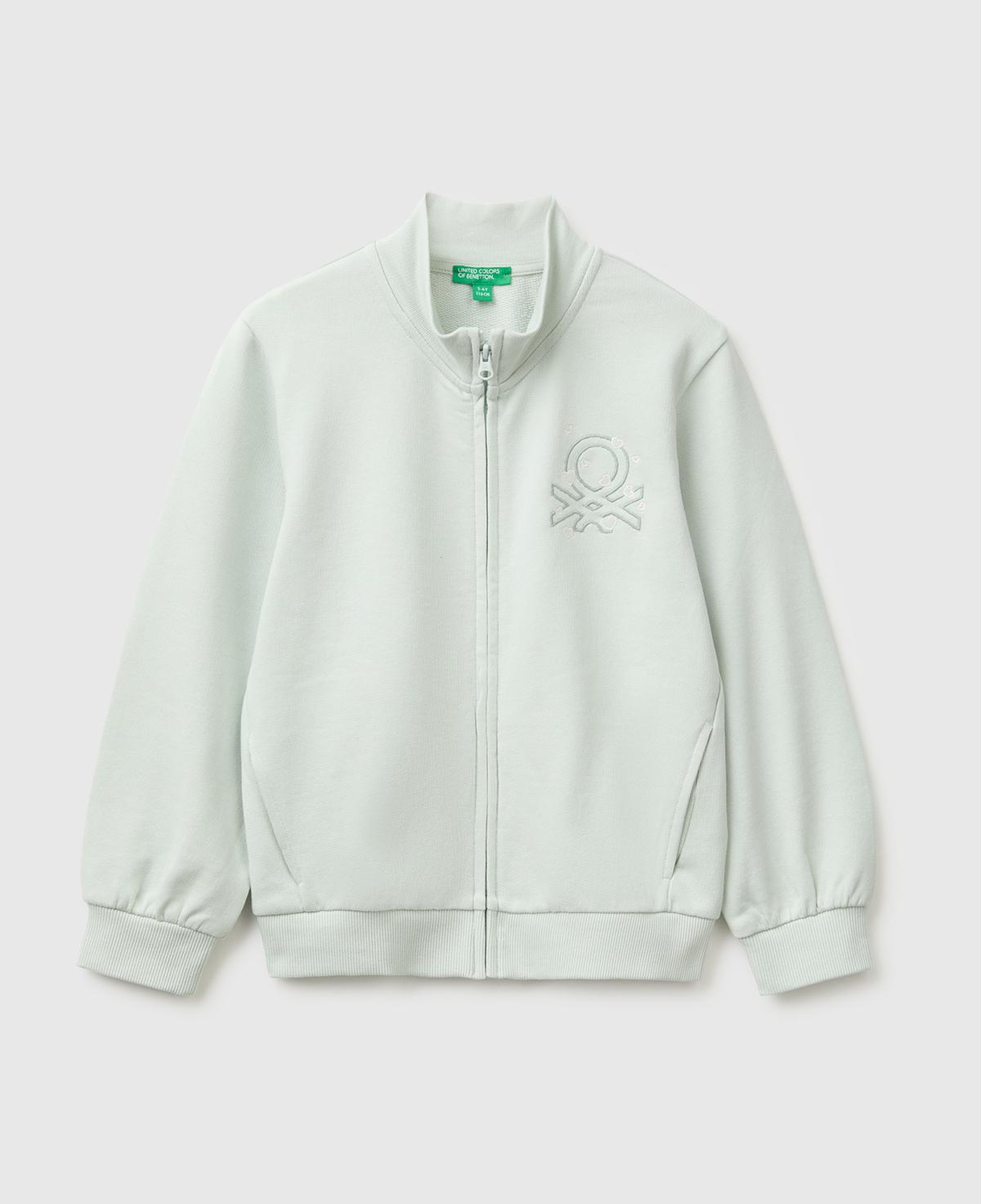 Kız Çocuk Su Yeşili Önü İşlemeli Ribanalı Boğazlı Fermuarlı Dik Yaka Sweatshirt