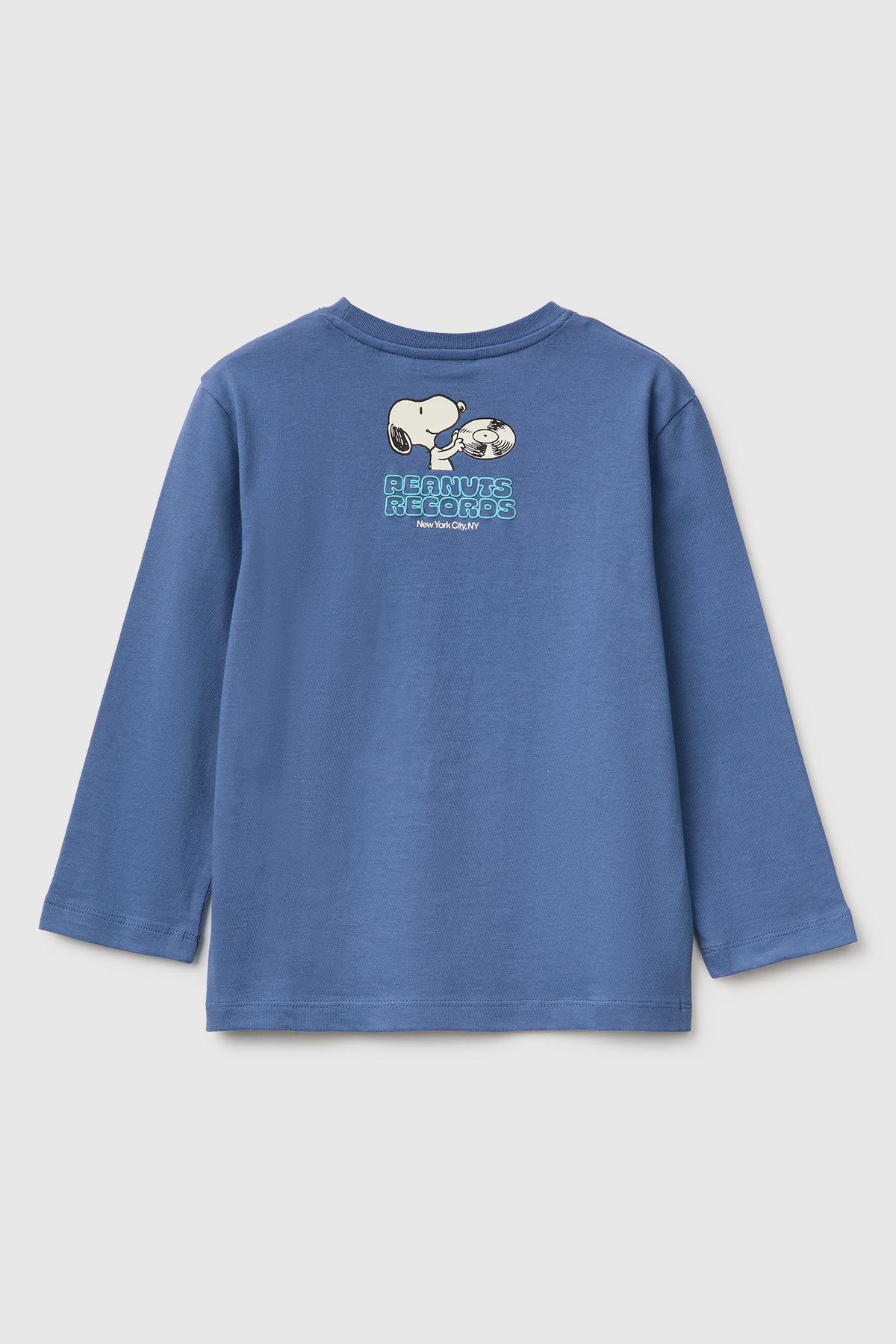 Erkek Çocuk Mavi Önü Snoopy Baskılı Uzun Kollu Tişört