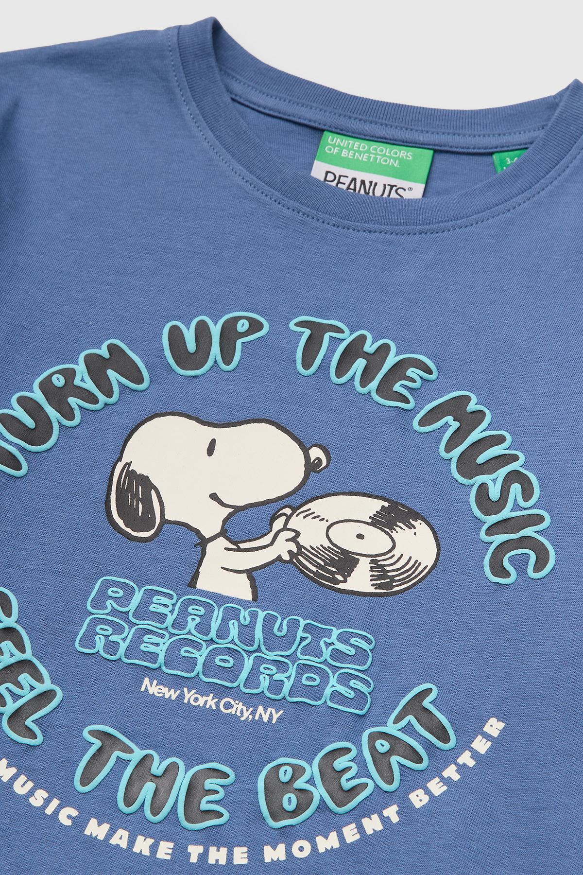 Erkek Çocuk Mavi Önü Snoopy Baskılı Uzun Kollu Tişört