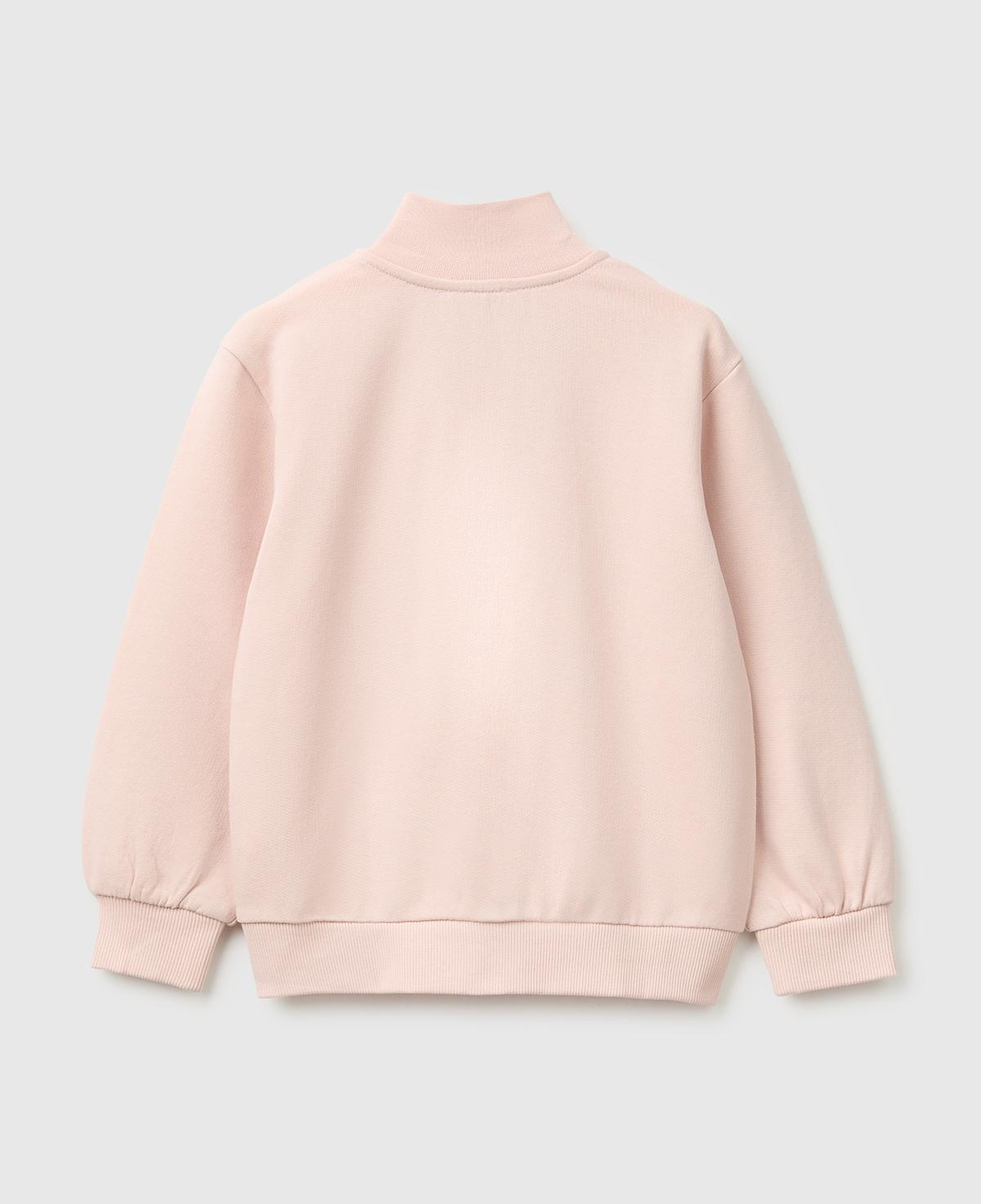 Kız Çocuk Pudra Önü İşlemeli Ribanalı Boğazlı Fermuarlı Dik Yaka Sweatshirt