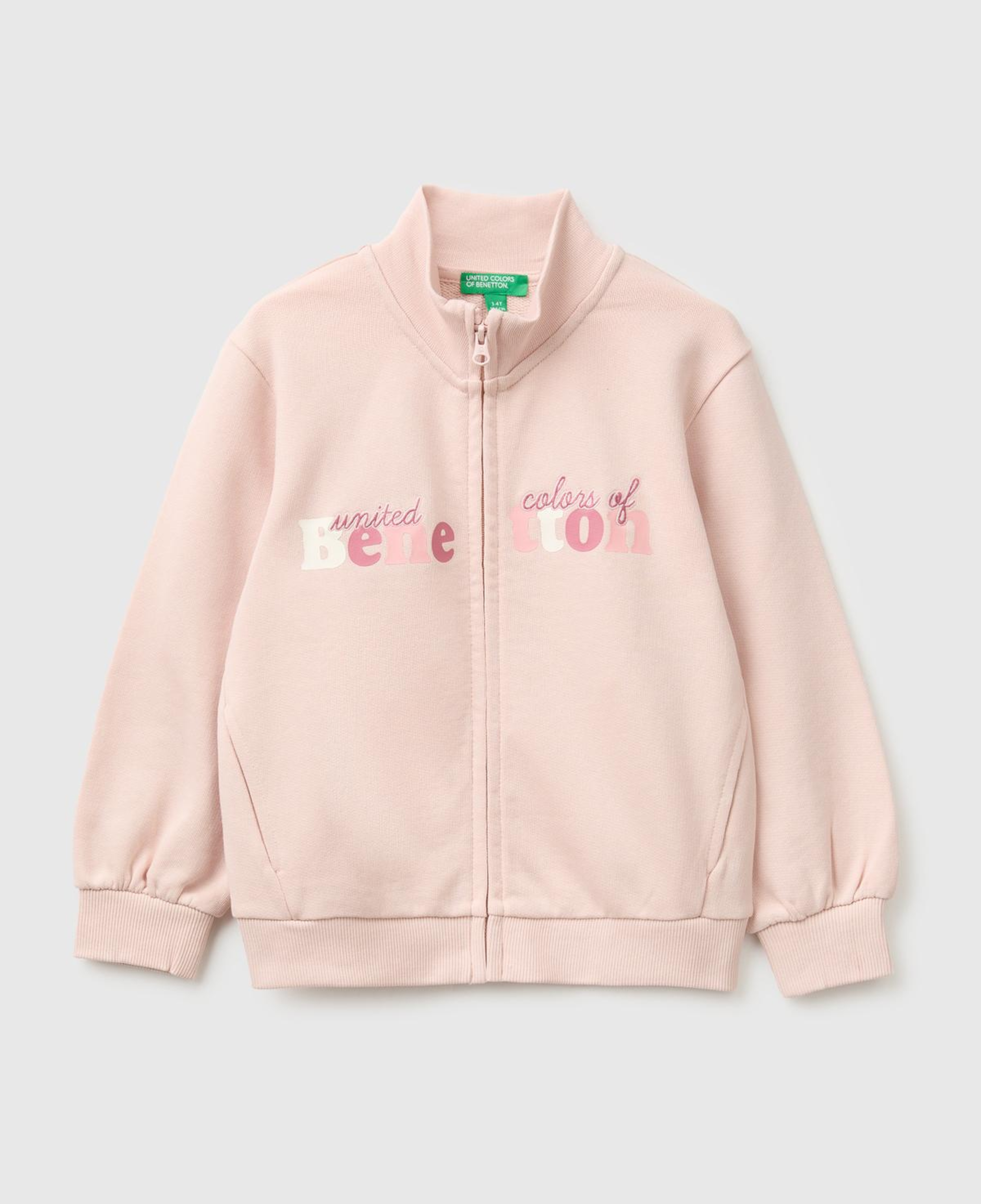 Kız Çocuk Pudra Önü İşlemeli Ribanalı Boğazlı Fermuarlı Dik Yaka Sweatshirt