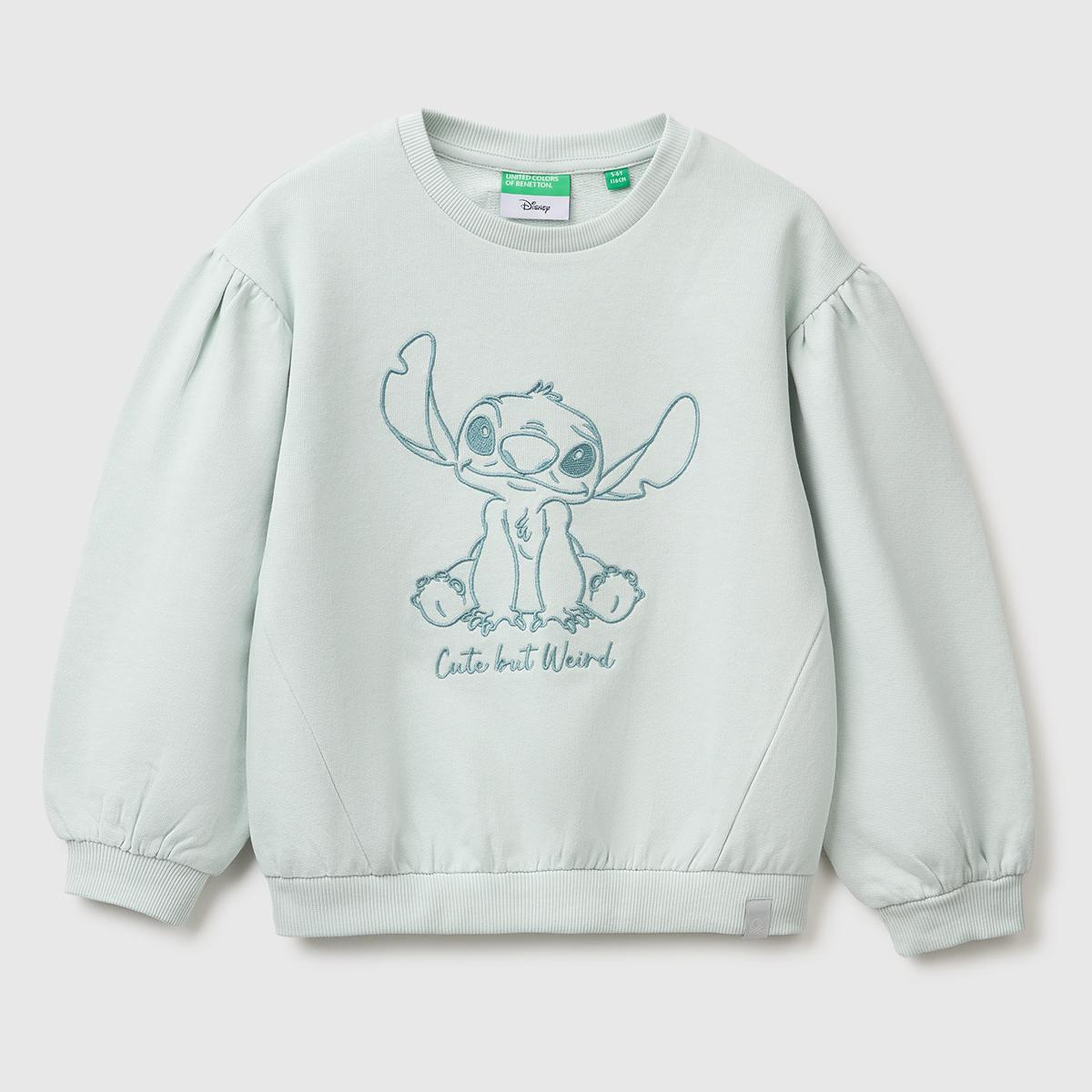 Kız Çocuk Su Yeşili Önü Lilo&Stitch Baskılı Ribanalı Bisiklet Yaka Sweatshirt