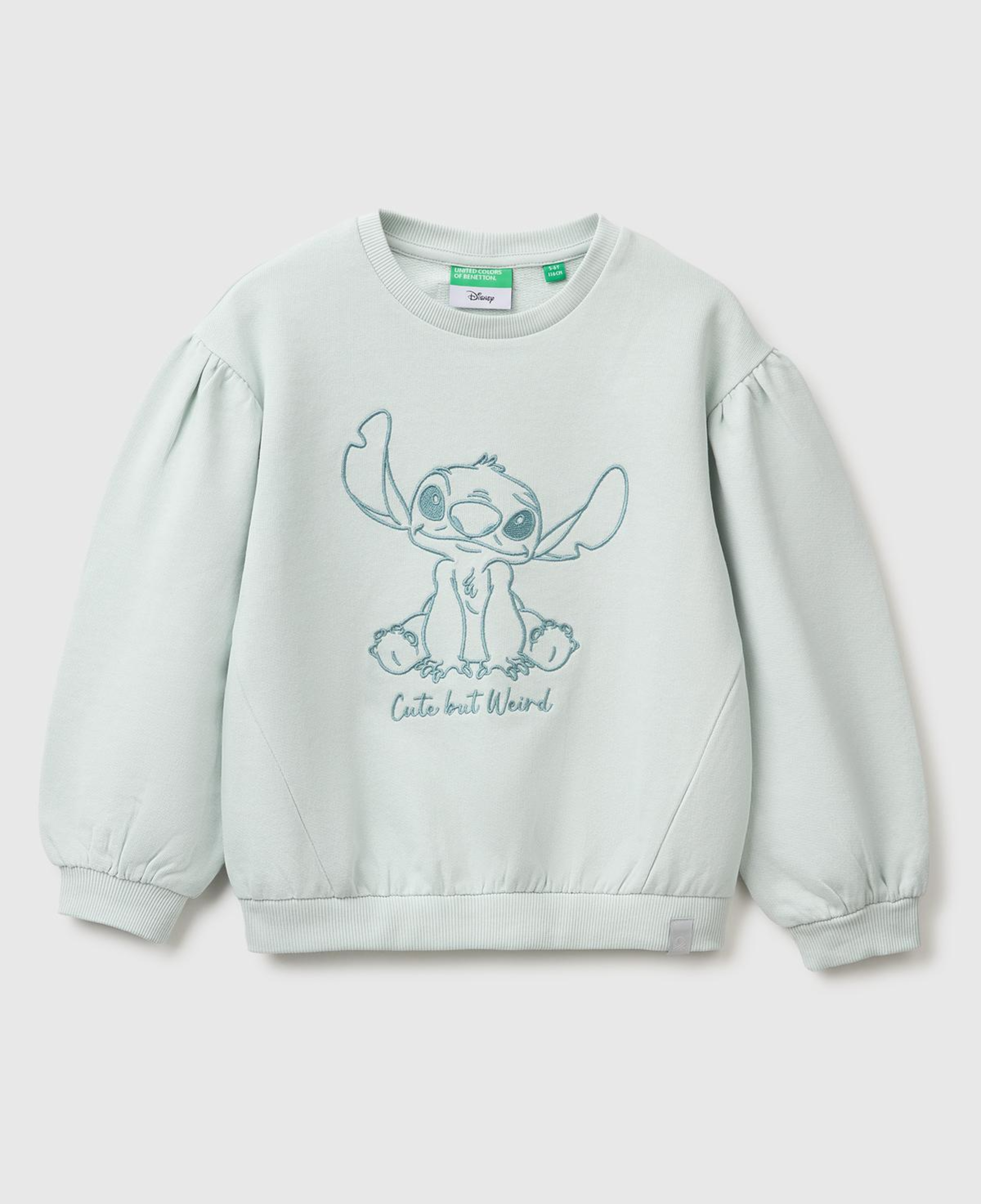 Kız Çocuk Su Yeşili Önü Lilo&Stitch Baskılı Ribanalı Bisiklet Yaka Sweatshirt