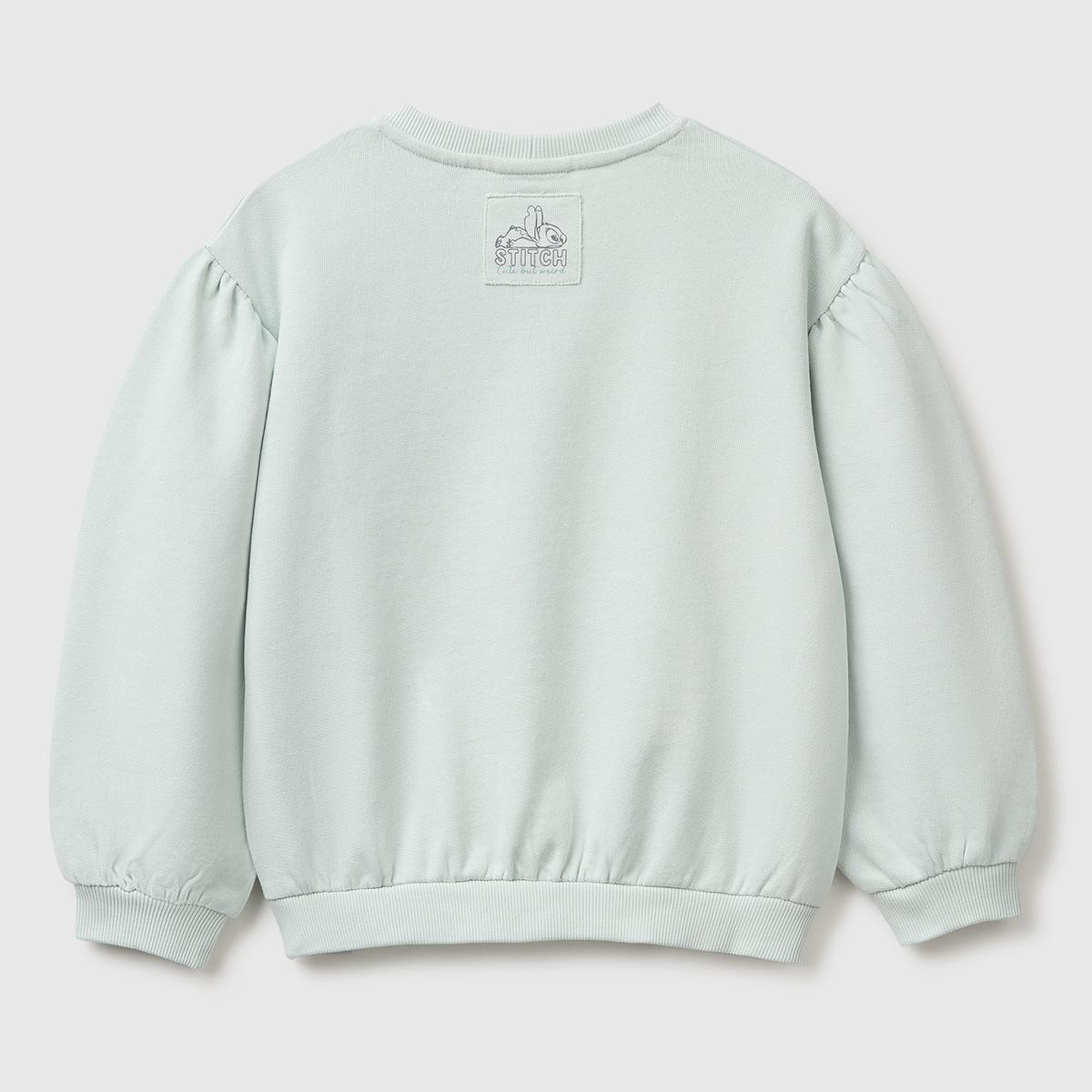 Kız Çocuk Su Yeşili Önü Lilo&Stitch Baskılı Ribanalı Bisiklet Yaka Sweatshirt