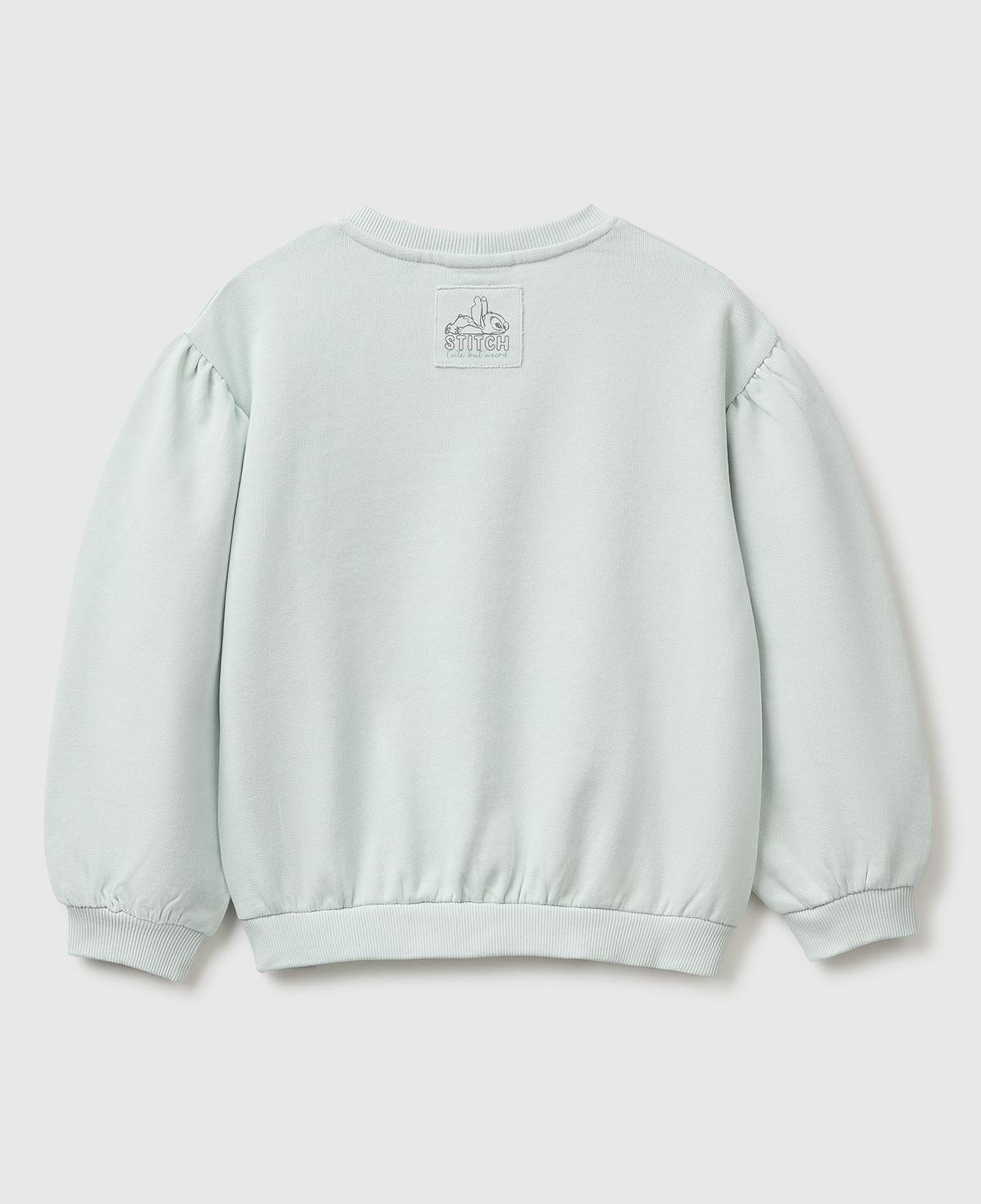Kız Çocuk Su Yeşili Önü Lilo&Stitch Baskılı Ribanalı Bisiklet Yaka Sweatshirt